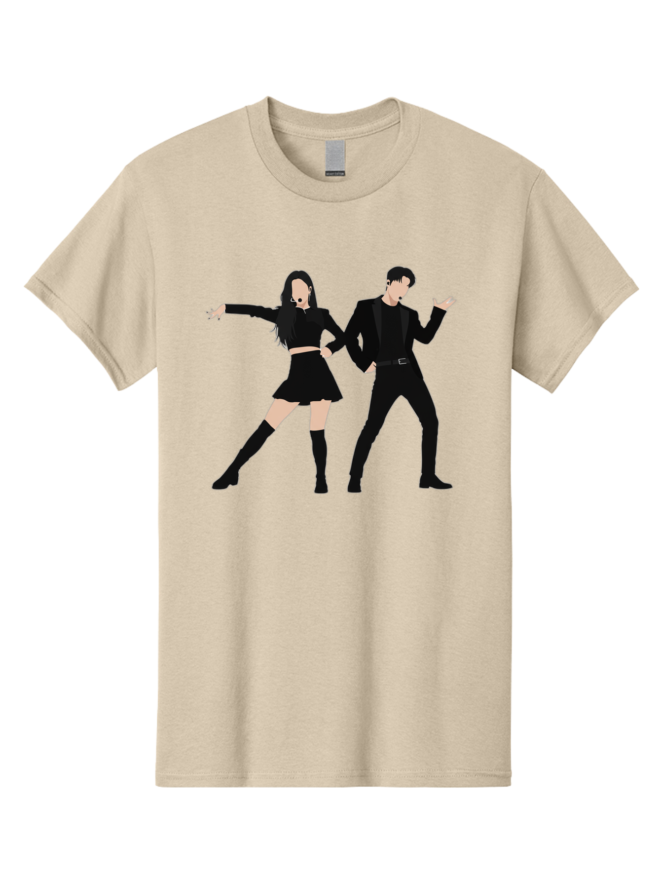Singing-Duo Men'S Graphic Tee, 100% Cotton, Comfortable Casual Summer Wear, Machine Washable, Dancing Couple, Dynamic Pose, Black Outfit, Microphone Headsets, Lively Dance Moves, Stage Performance, Energetic Duo, Modern Dance Style, Bac405
