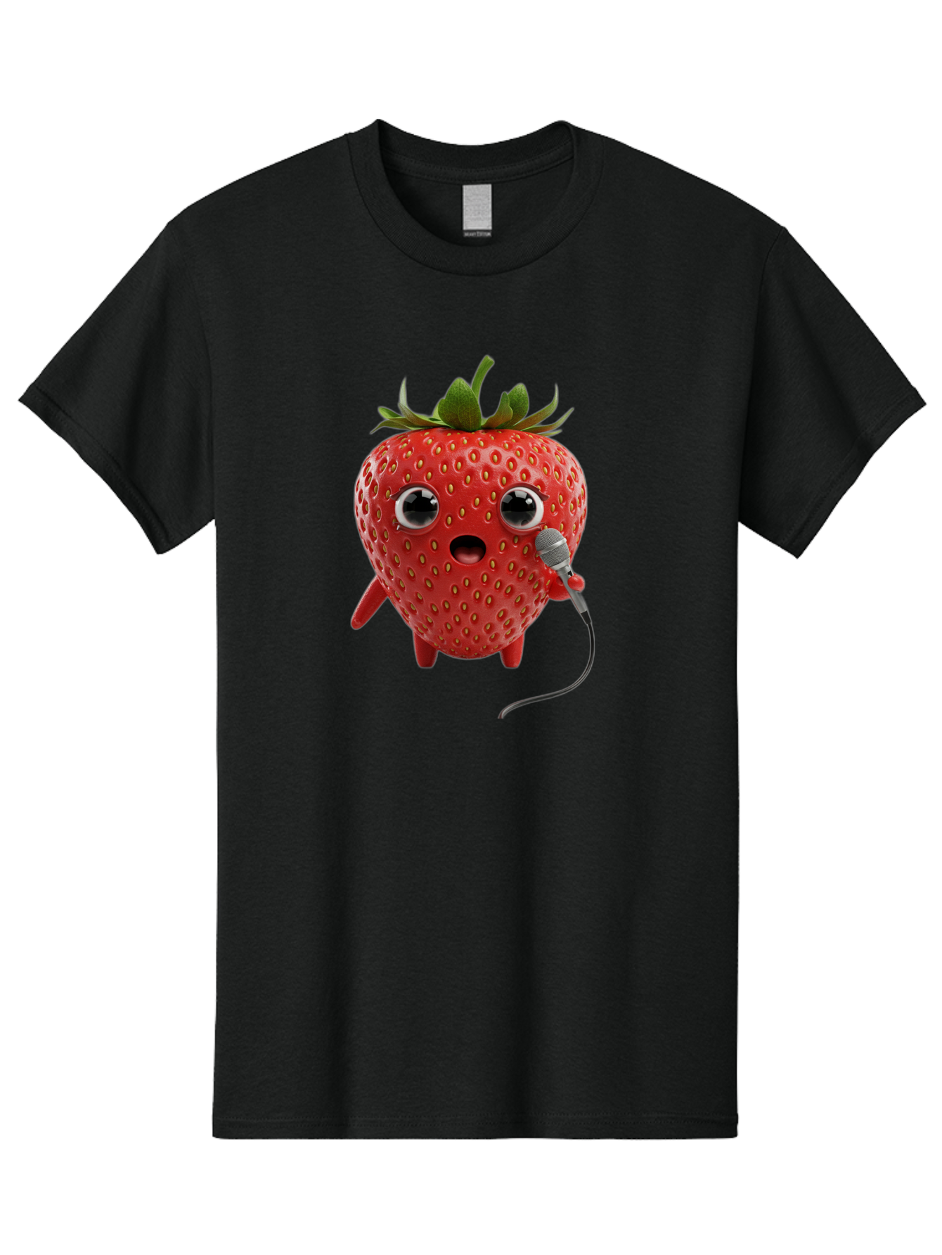 Singing-Strawberry Men'S Graphic Tee, 100% Cotton, Comfortable Casual Summer Wear, Machine Washable, Cartoon Strawberry, Anthropomorphic Fruit, Singing Strawberry, Microphone, Funny Character, Comedy, Humor, Entertaining, Animated Bac406