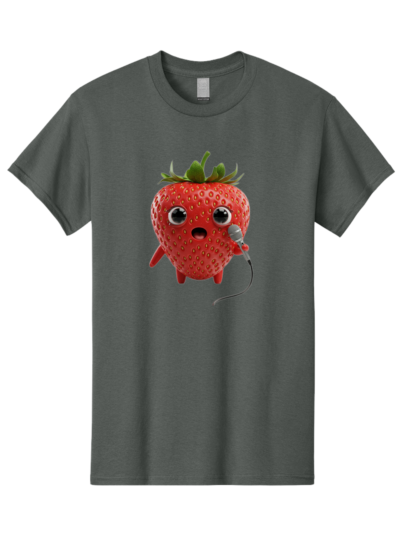 Singing-Strawberry Men'S Graphic Tee, 100% Cotton, Comfortable Casual Summer Wear, Machine Washable, Cartoon Strawberry, Anthropomorphic Fruit, Singing Strawberry, Microphone, Funny Character, Comedy, Humor, Entertaining, Animated Bac406