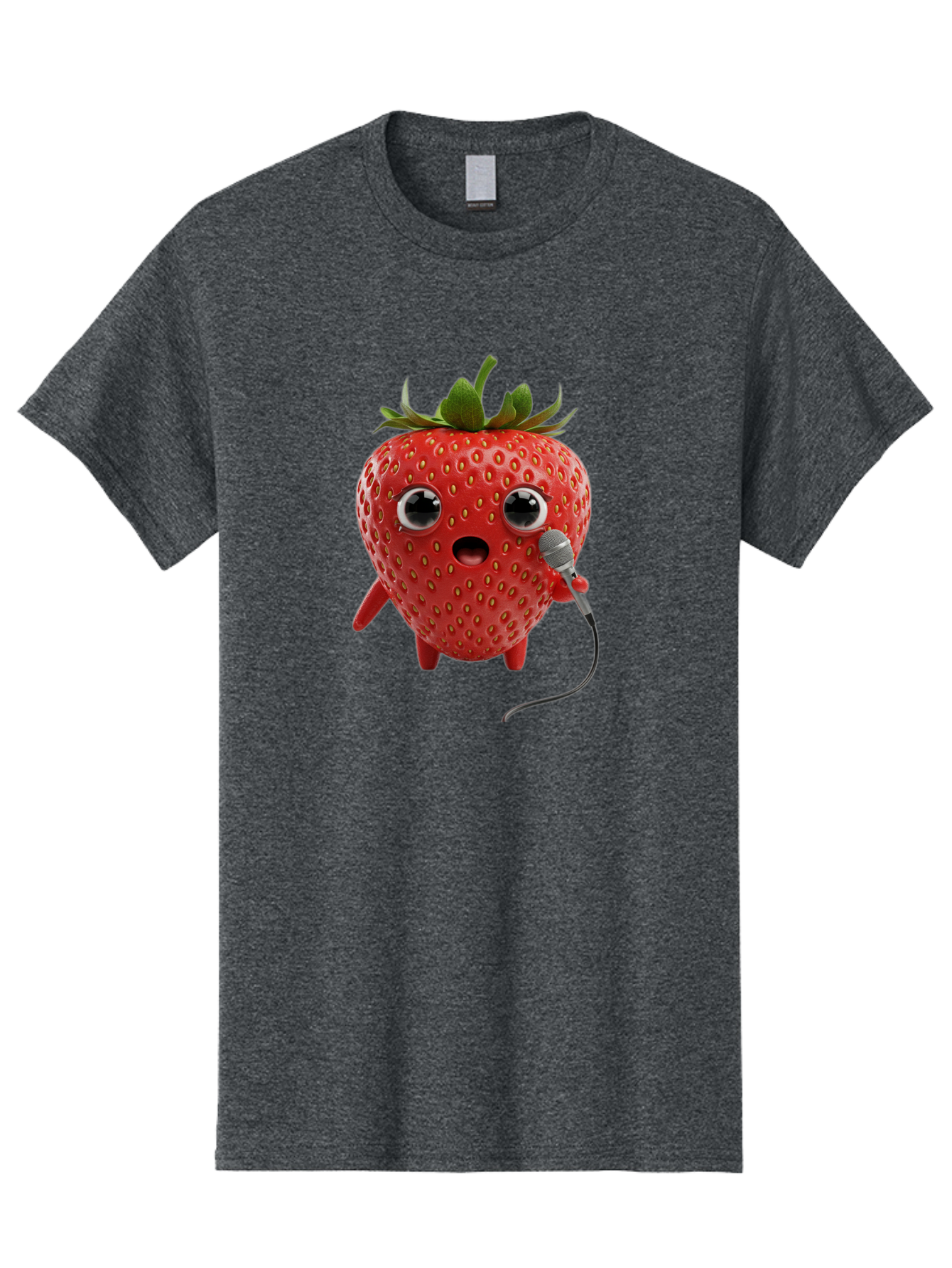 Singing-Strawberry Men'S Graphic Tee, 100% Cotton, Comfortable Casual Summer Wear, Machine Washable, Cartoon Strawberry, Anthropomorphic Fruit, Singing Strawberry, Microphone, Funny Character, Comedy, Humor, Entertaining, Animated Bac406