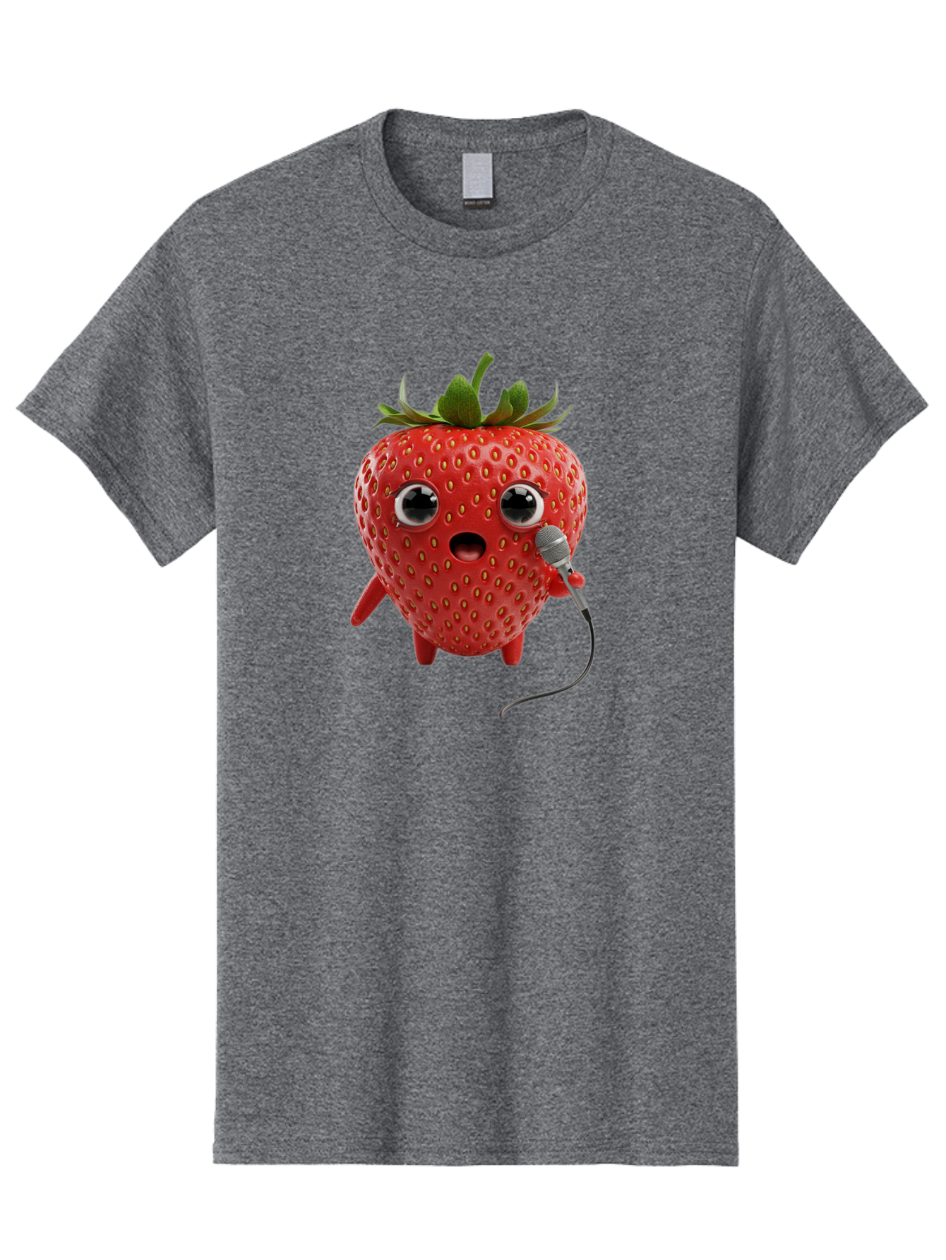 Singing-Strawberry Men'S Graphic Tee, 100% Cotton, Comfortable Casual Summer Wear, Machine Washable, Cartoon Strawberry, Anthropomorphic Fruit, Singing Strawberry, Microphone, Funny Character, Comedy, Humor, Entertaining, Animated Bac406