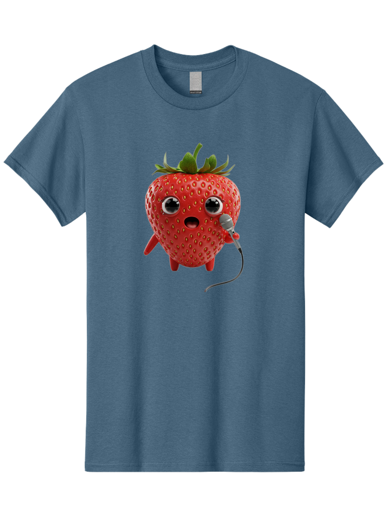 Singing-Strawberry Men'S Graphic Tee, 100% Cotton, Comfortable Casual Summer Wear, Machine Washable, Cartoon Strawberry, Anthropomorphic Fruit, Singing Strawberry, Microphone, Funny Character, Comedy, Humor, Entertaining, Animated Bac406