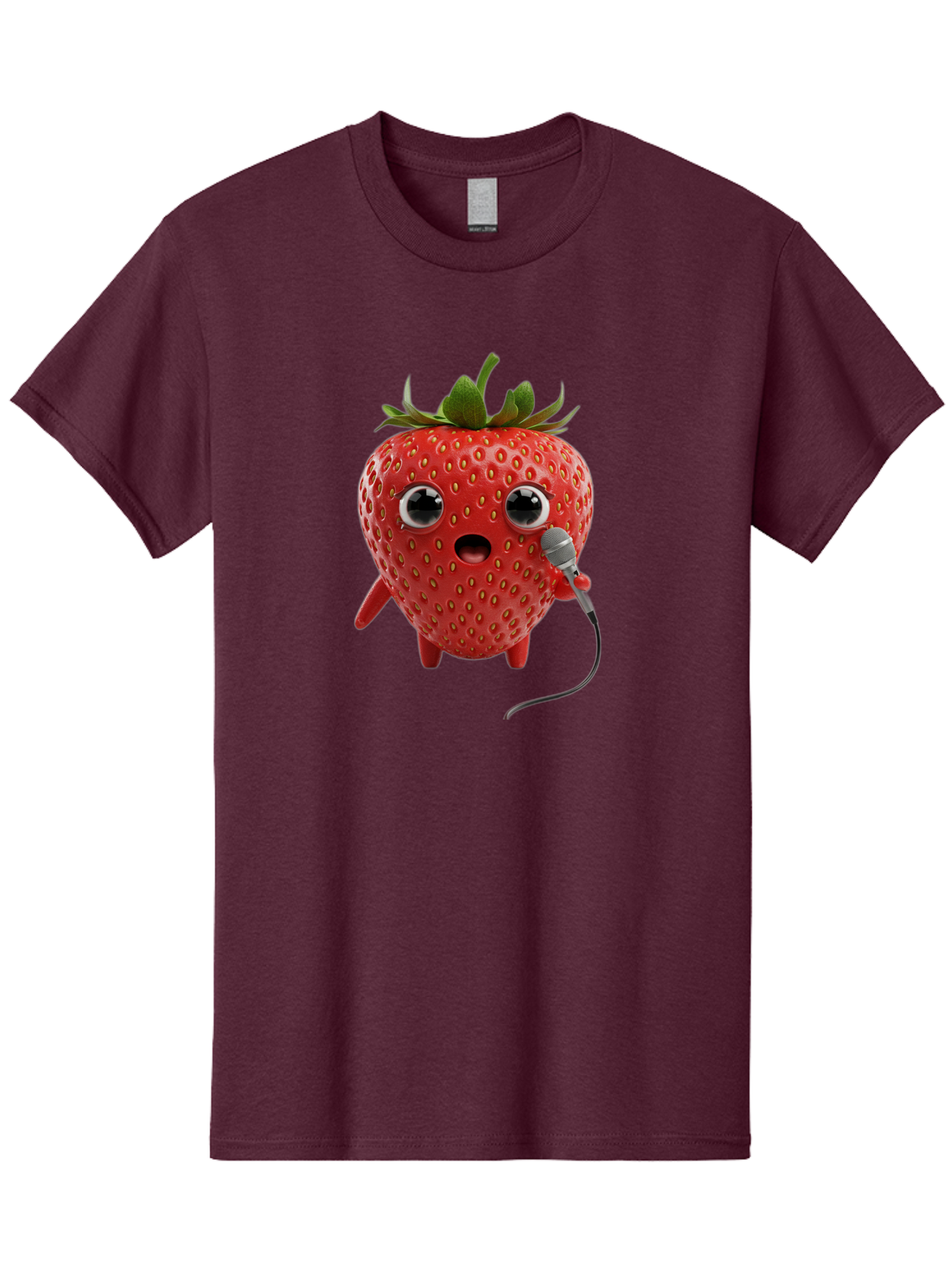 Singing-Strawberry Men'S Graphic Tee, 100% Cotton, Comfortable Casual Summer Wear, Machine Washable, Cartoon Strawberry, Anthropomorphic Fruit, Singing Strawberry, Microphone, Funny Character, Comedy, Humor, Entertaining, Animated Bac406