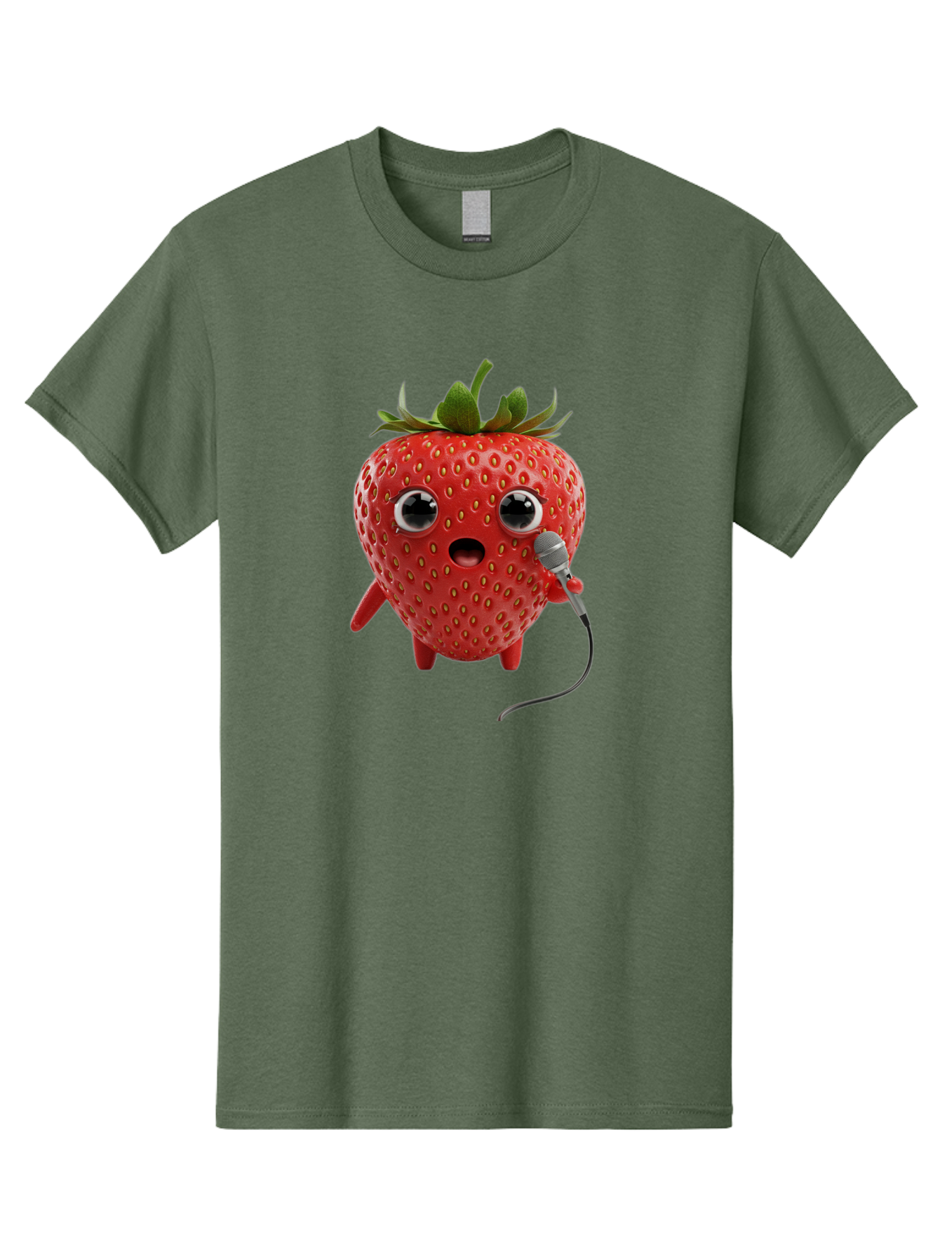 Singing-Strawberry Men'S Graphic Tee, 100% Cotton, Comfortable Casual Summer Wear, Machine Washable, Cartoon Strawberry, Anthropomorphic Fruit, Singing Strawberry, Microphone, Funny Character, Comedy, Humor, Entertaining, Animated Bac406