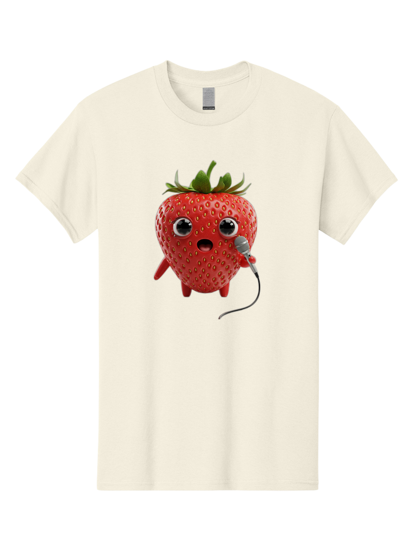 Singing-Strawberry Men'S Graphic Tee, 100% Cotton, Comfortable Casual Summer Wear, Machine Washable, Cartoon Strawberry, Anthropomorphic Fruit, Singing Strawberry, Microphone, Funny Character, Comedy, Humor, Entertaining, Animated Bac406