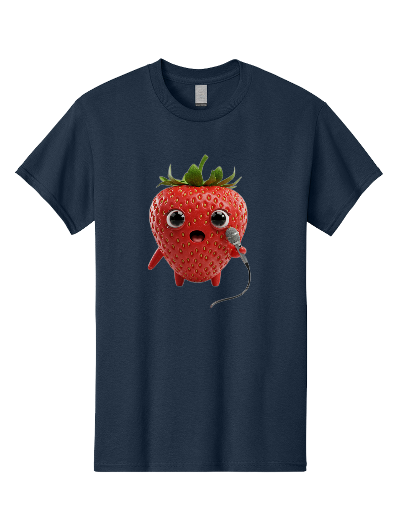 Singing-Strawberry Men'S Graphic Tee, 100% Cotton, Comfortable Casual Summer Wear, Machine Washable, Cartoon Strawberry, Anthropomorphic Fruit, Singing Strawberry, Microphone, Funny Character, Comedy, Humor, Entertaining, Animated Bac406