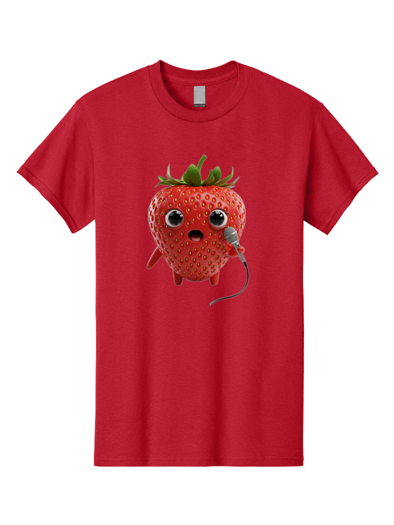 Singing-Strawberry Men'S Graphic Tee, 100% Cotton, Comfortable Casual Summer Wear, Machine Washable, Cartoon Strawberry, Anthropomorphic Fruit, Singing Strawberry, Microphone, Funny Character, Comedy, Humor, Entertaining, Animated Bac406