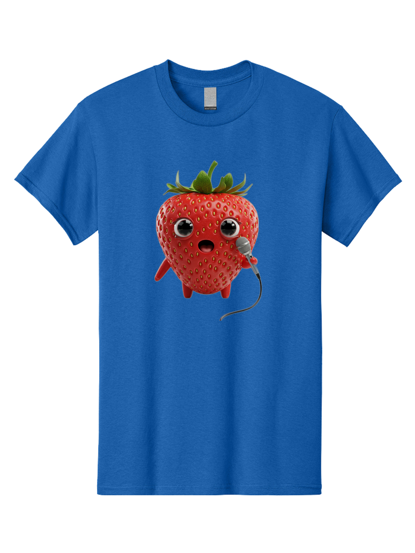 Singing-Strawberry Men'S Graphic Tee, 100% Cotton, Comfortable Casual Summer Wear, Machine Washable, Cartoon Strawberry, Anthropomorphic Fruit, Singing Strawberry, Microphone, Funny Character, Comedy, Humor, Entertaining, Animated Bac406