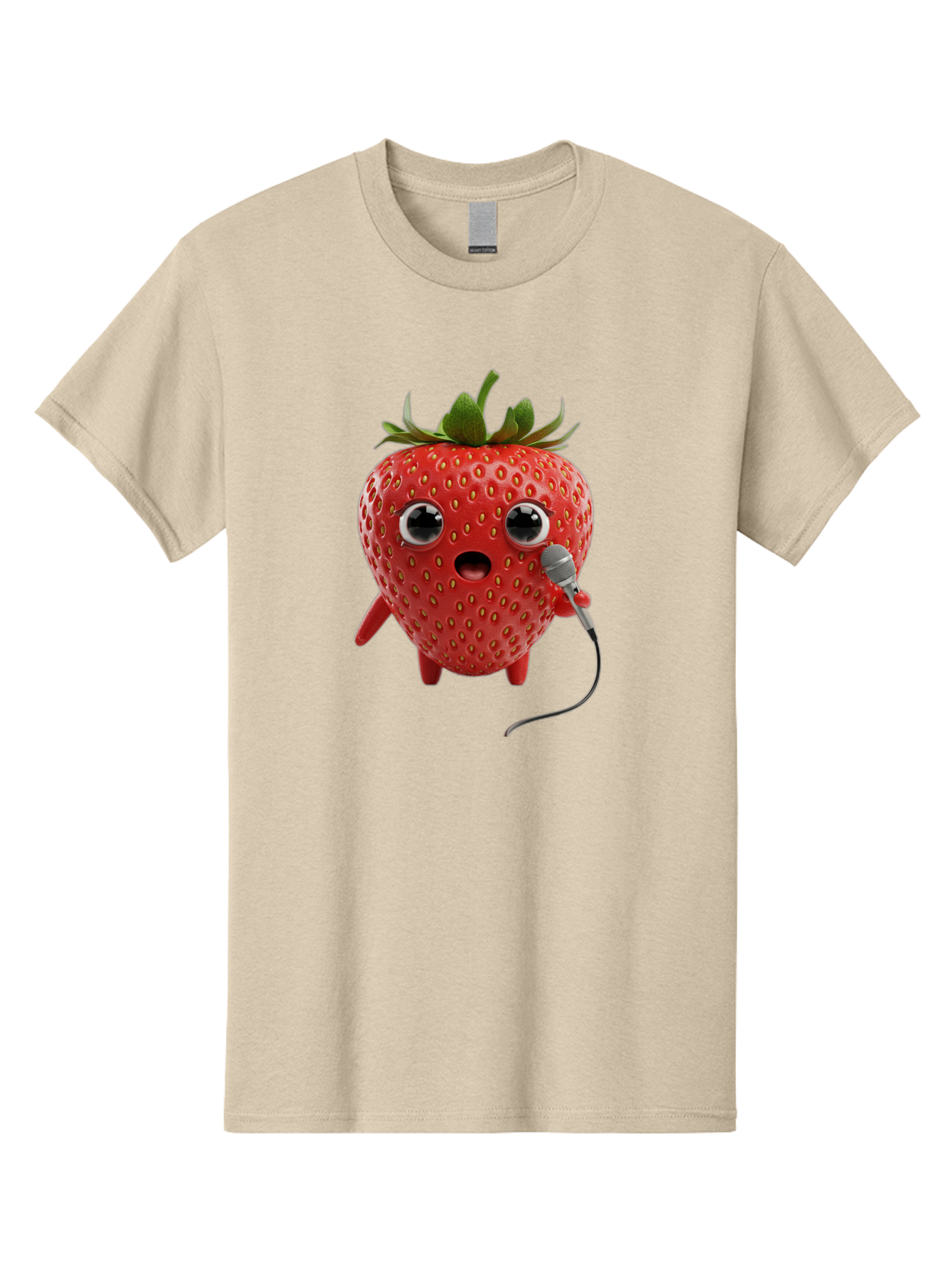 Singing-Strawberry Men'S Graphic Tee, 100% Cotton, Comfortable Casual Summer Wear, Machine Washable, Cartoon Strawberry, Anthropomorphic Fruit, Singing Strawberry, Microphone, Funny Character, Comedy, Humor, Entertaining, Animated Bac406