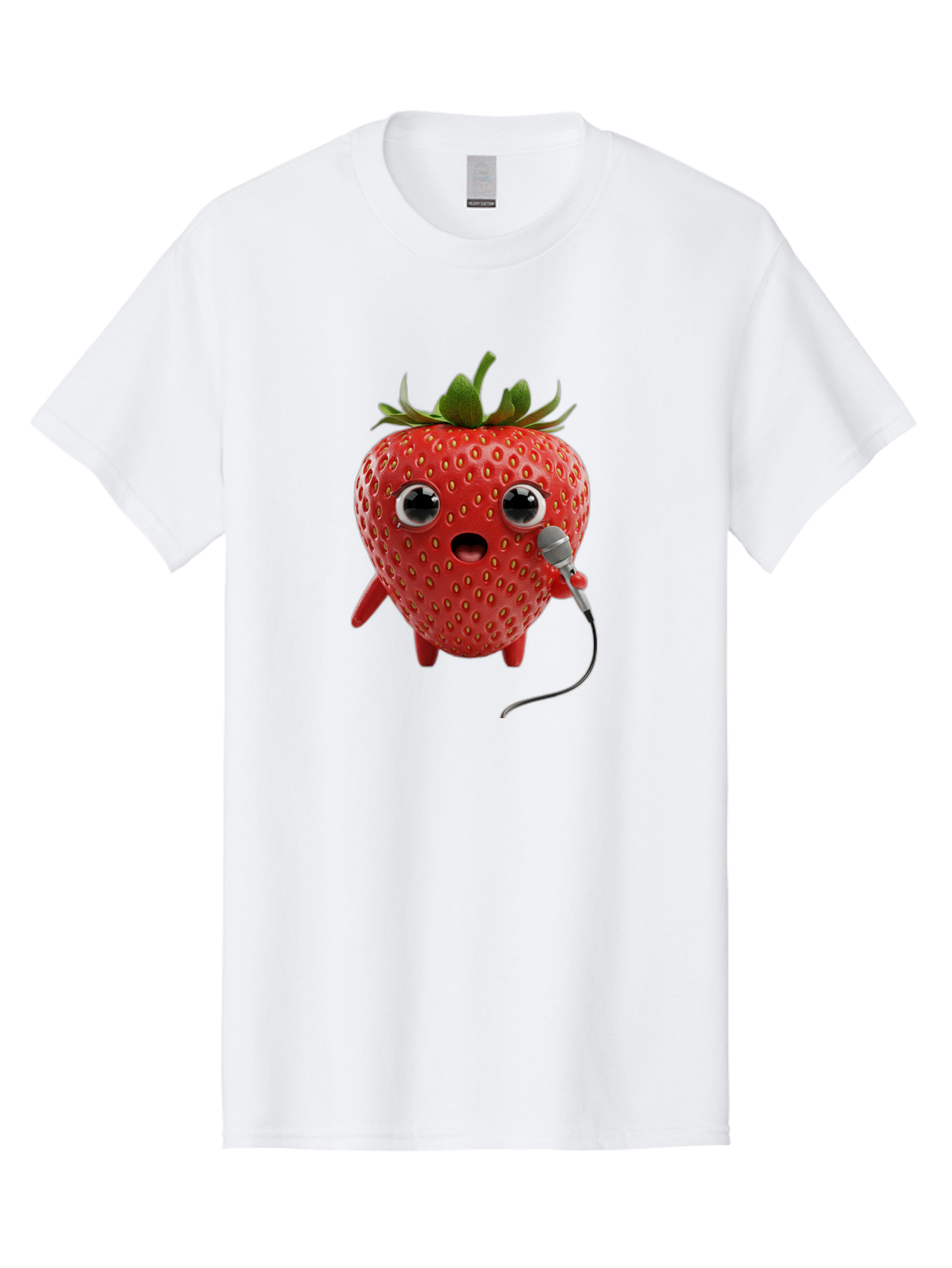 Singing-Strawberry Men'S Graphic Tee, 100% Cotton, Comfortable Casual Summer Wear, Machine Washable, Cartoon Strawberry, Anthropomorphic Fruit, Singing Strawberry, Microphone, Funny Character, Comedy, Humor, Entertaining, Animated Bac406