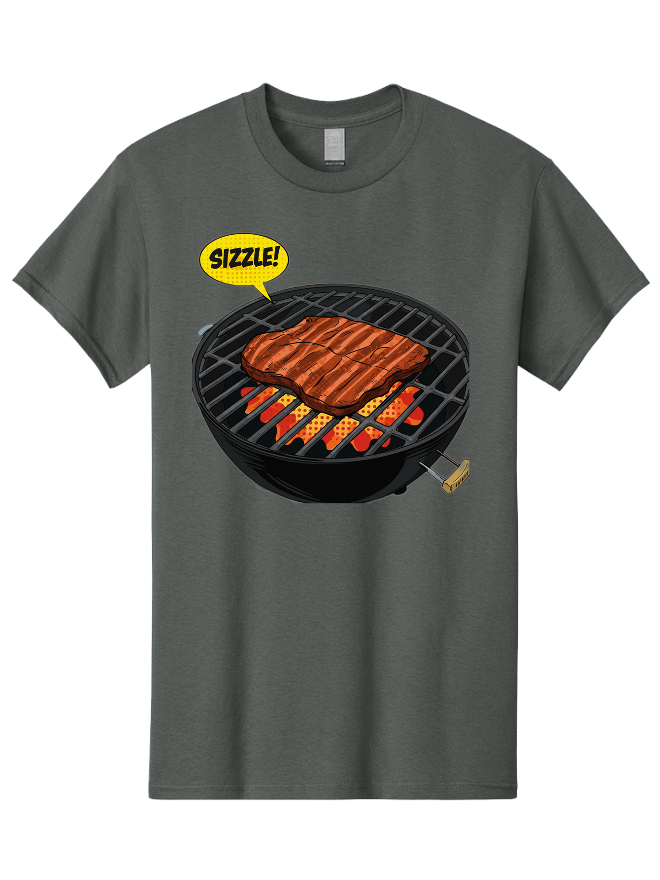 Sizzle Men'S Graphic Tee, 100% Cotton, Comfortable Casual Summer Wear, Machine Washable, Grilled Steak, Barbecue, Sizzling Meat, Grill Marks, Cooking On Grill, Bbq Flavors, Mouth-Watering Bac408
