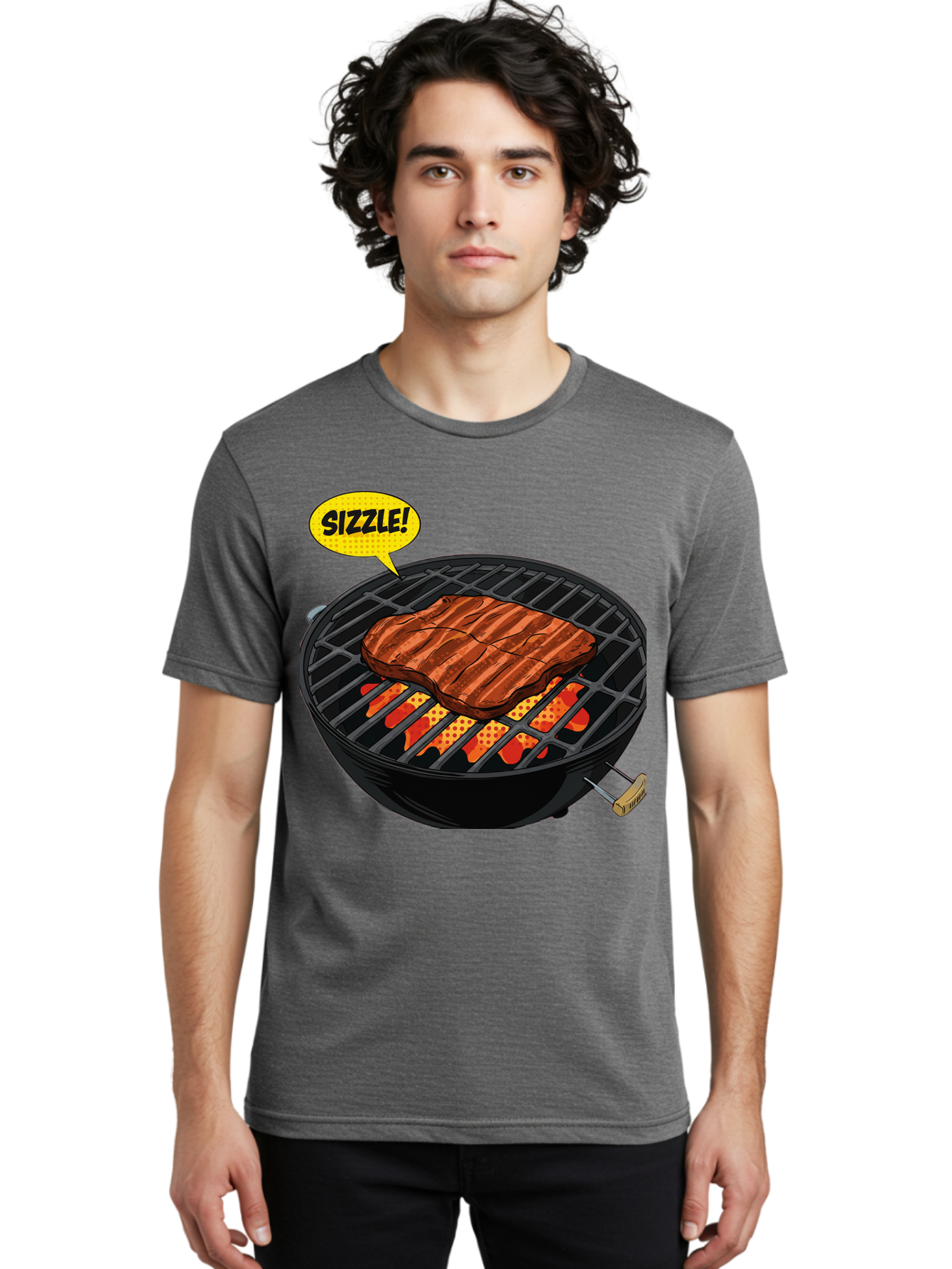 Sizzle Men'S Graphic Tee, 100% Cotton, Comfortable Casual Summer Wear, Machine Washable, Grilled Steak, Barbecue, Sizzling Meat, Grill Marks, Cooking On Grill, Bbq Flavors, Mouth-Watering Bac408