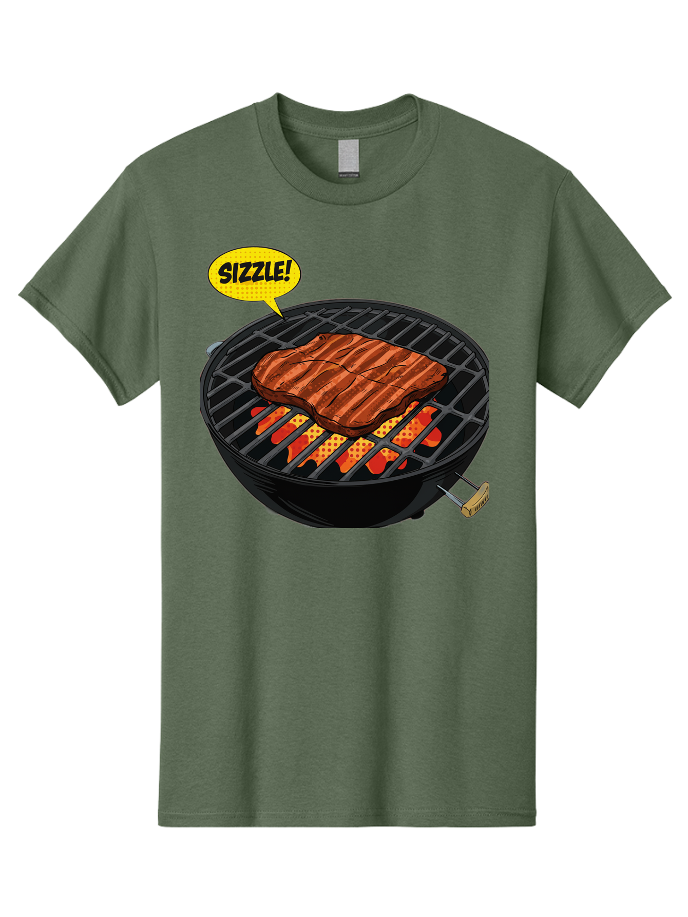 Sizzle Men'S Graphic Tee, 100% Cotton, Comfortable Casual Summer Wear, Machine Washable, Grilled Steak, Barbecue, Sizzling Meat, Grill Marks, Cooking On Grill, Bbq Flavors, Mouth-Watering Bac408
