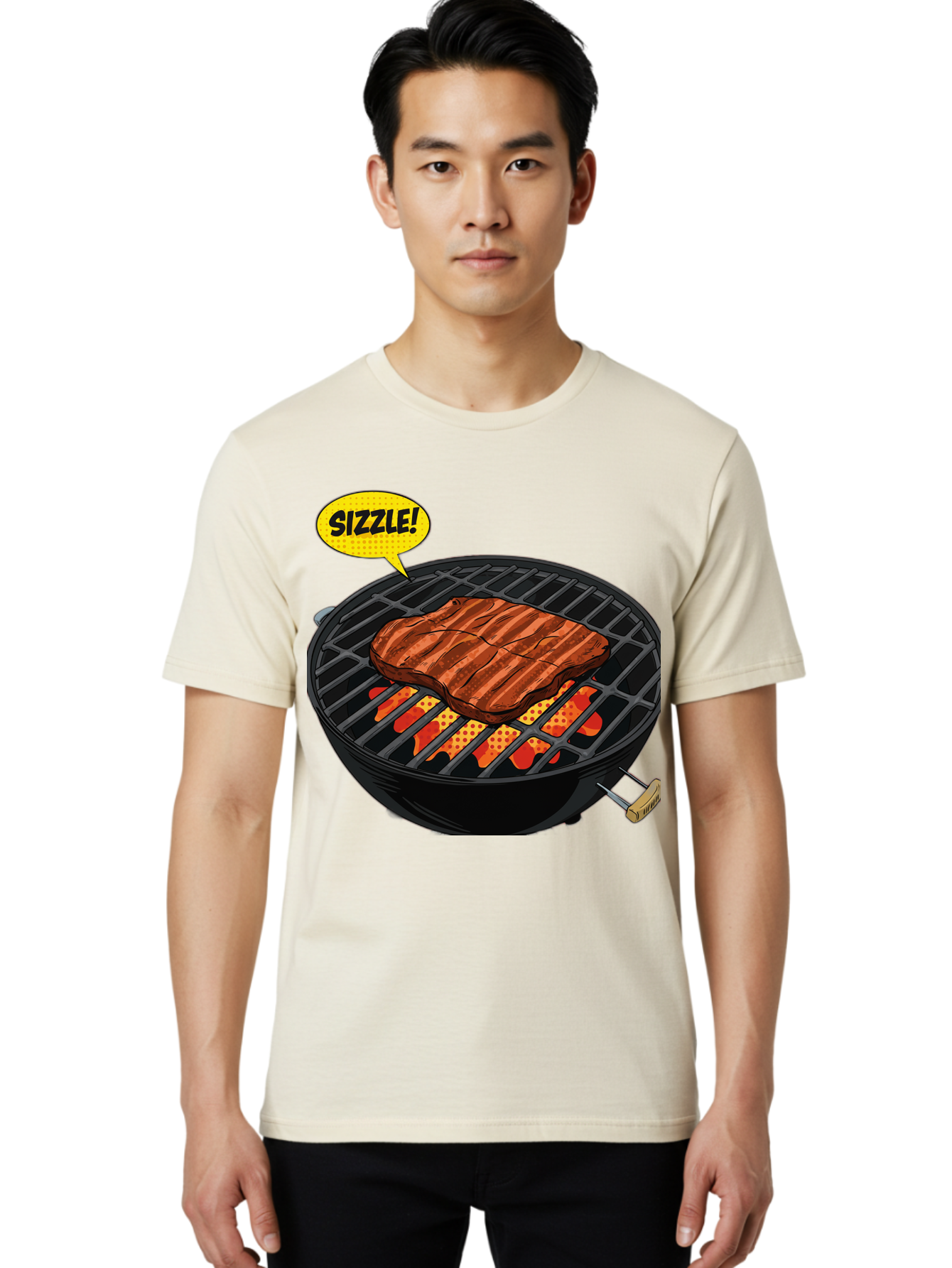 Sizzle Men'S Graphic Tee, 100% Cotton, Comfortable Casual Summer Wear, Machine Washable, Grilled Steak, Barbecue, Sizzling Meat, Grill Marks, Cooking On Grill, Bbq Flavors, Mouth-Watering Bac408