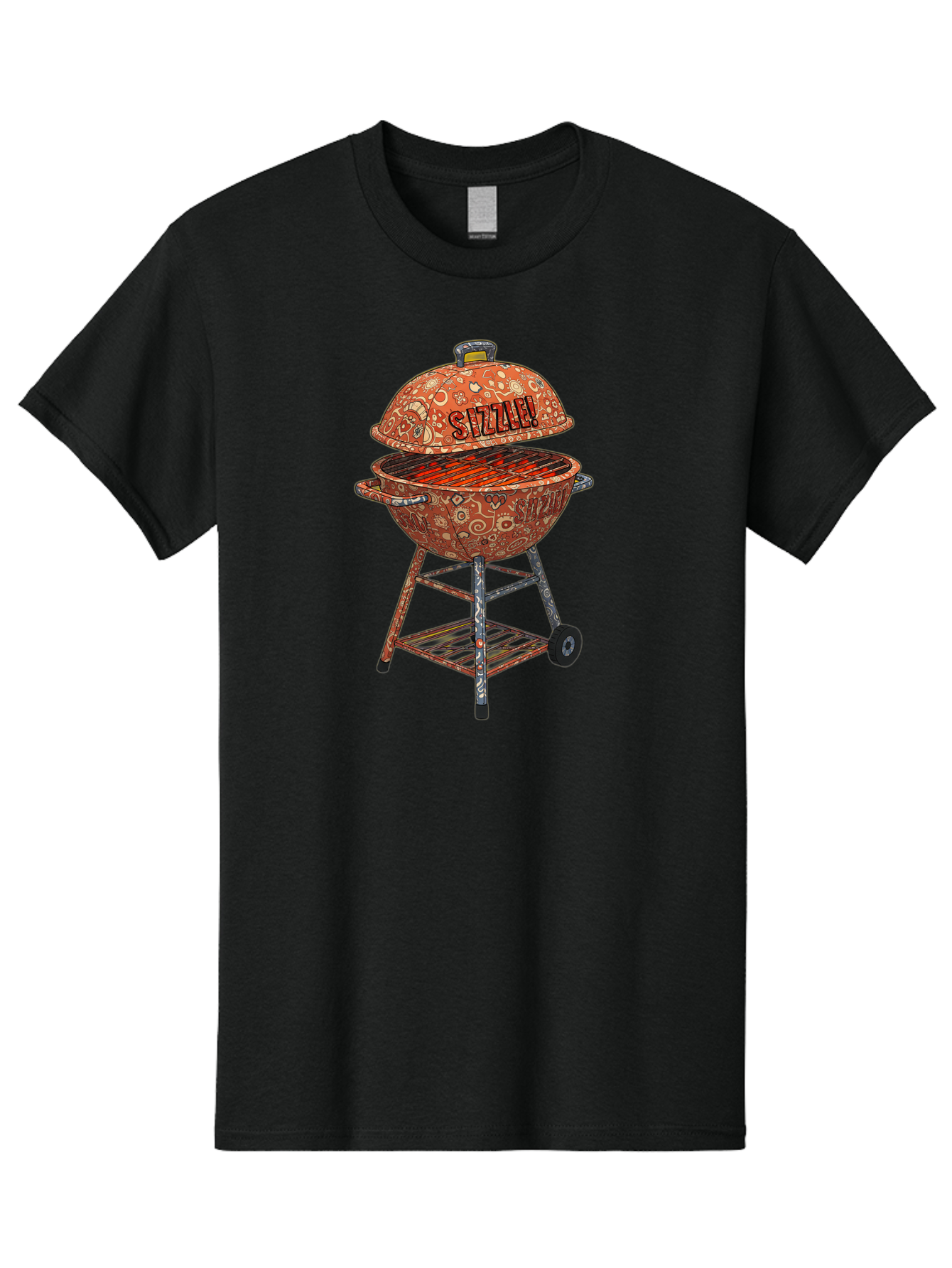 Sizzlin-Grill Men'S Graphic Tee, 100% Cotton, Comfortable Casual Summer Wear, Machine Washable, Bbq Grill, Sizzling Hot Coals, Outdoor Cooking, Grill Master, Backyard Barbecue, Summer Food, Delicious Meals, Grilling Season, Savory Flavors, Bac409