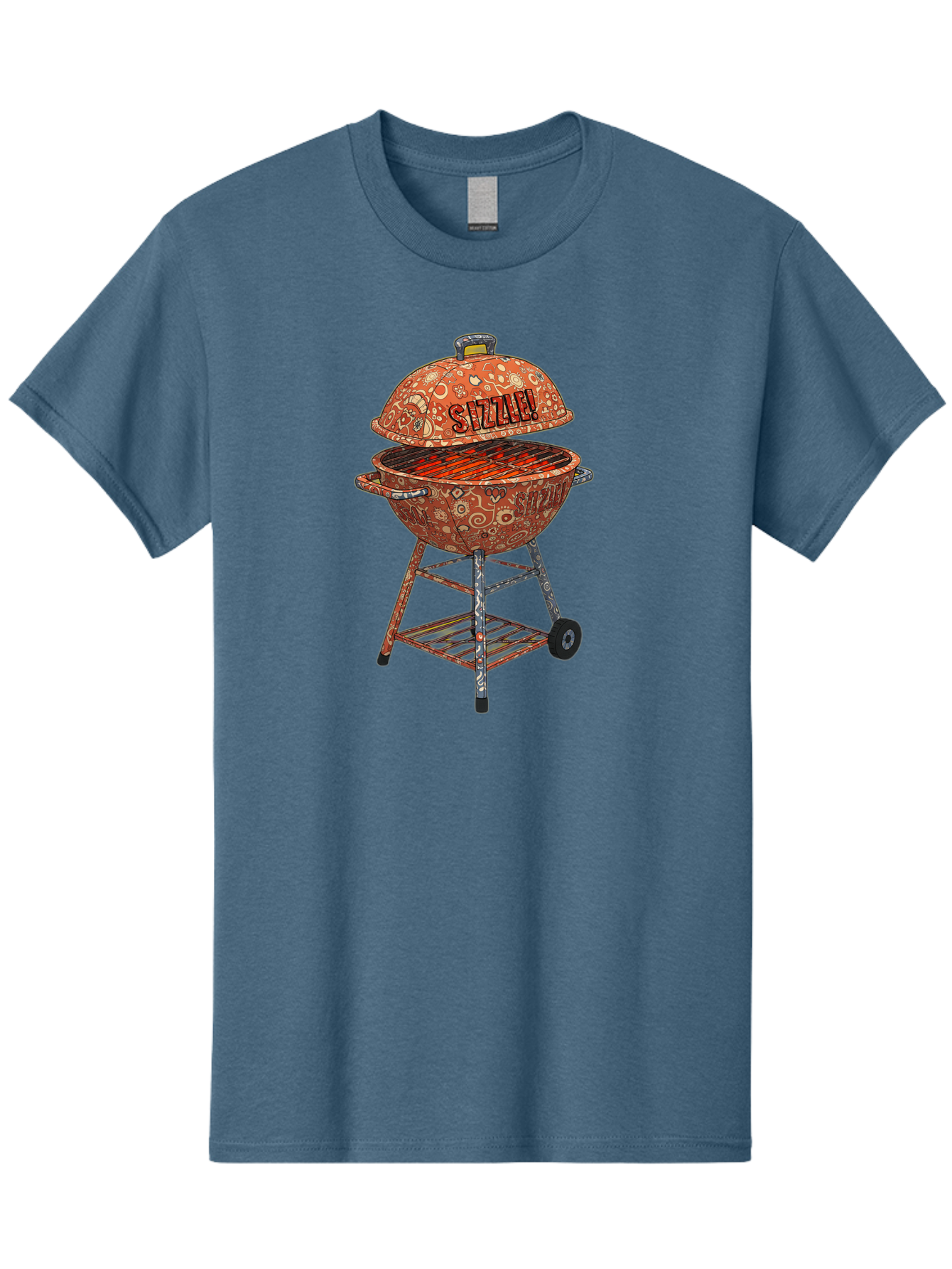 Sizzlin-Grill Men'S Graphic Tee, 100% Cotton, Comfortable Casual Summer Wear, Machine Washable, Bbq Grill, Sizzling Hot Coals, Outdoor Cooking, Grill Master, Backyard Barbecue, Summer Food, Delicious Meals, Grilling Season, Savory Flavors, Bac409