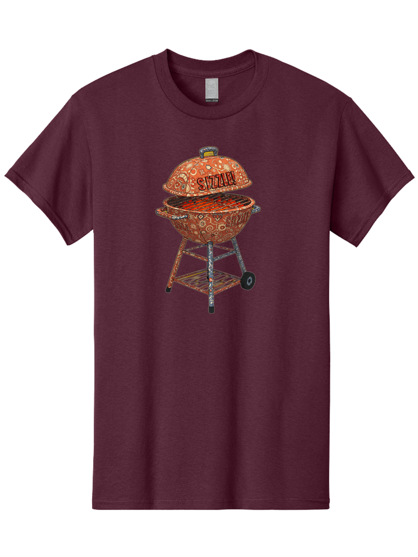 Sizzlin-Grill Men'S Graphic Tee, 100% Cotton, Comfortable Casual Summer Wear, Machine Washable, Bbq Grill, Sizzling Hot Coals, Outdoor Cooking, Grill Master, Backyard Barbecue, Summer Food, Delicious Meals, Grilling Season, Savory Flavors, Bac409