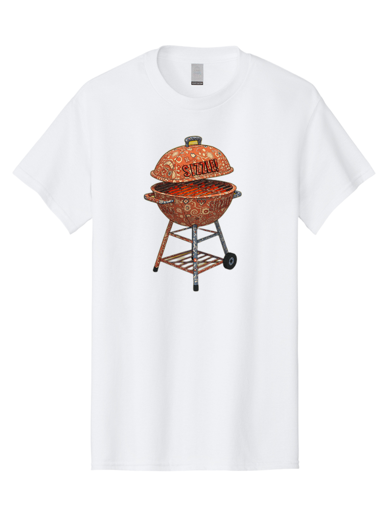 Sizzlin-Grill Men'S Graphic Tee, 100% Cotton, Comfortable Casual Summer Wear, Machine Washable, Bbq Grill, Sizzling Hot Coals, Outdoor Cooking, Grill Master, Backyard Barbecue, Summer Food, Delicious Meals, Grilling Season, Savory Flavors, Bac409