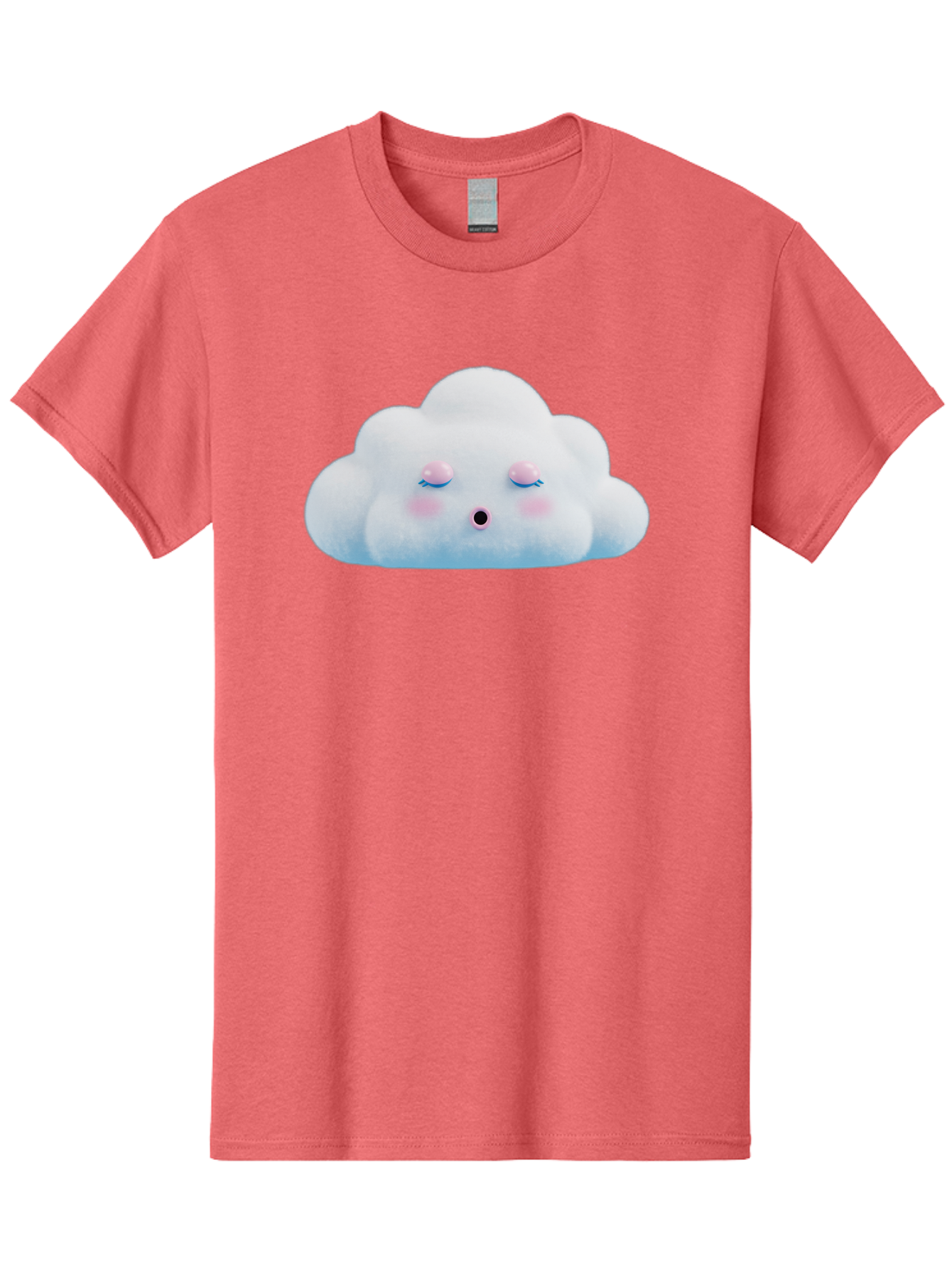 Sleeping-Cloud Men'S Graphic Tee, 100% Cotton, Comfortable Casual Summer Wear, Machine Washable, Cute Cloud, Fluffy White Cloud, Sleeping Face, Pastel Colors, Kawaii Design, Cloud Character, Soft Pink Cheeks, Closed Eyes, Serene Atmosphere, Bac410