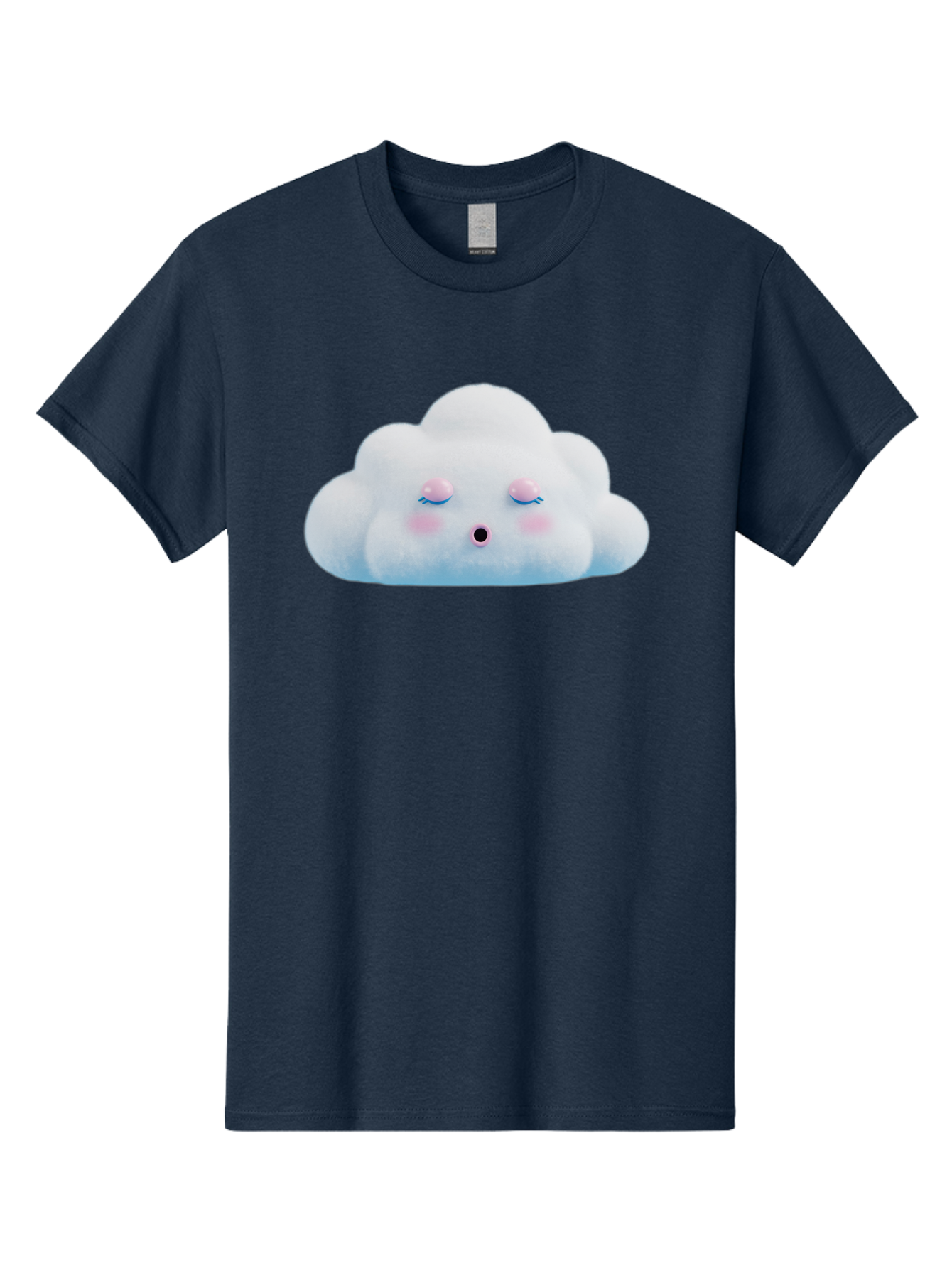 Sleeping-Cloud Men'S Graphic Tee, 100% Cotton, Comfortable Casual Summer Wear, Machine Washable, Cute Cloud, Fluffy White Cloud, Sleeping Face, Pastel Colors, Kawaii Design, Cloud Character, Soft Pink Cheeks, Closed Eyes, Serene Atmosphere, Bac410