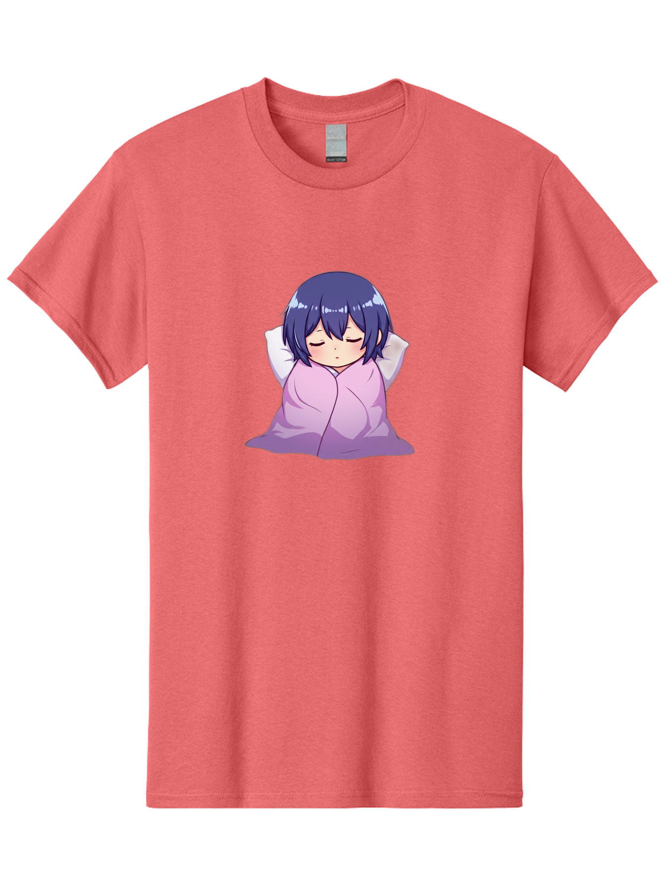Sleeping-Girl Men'S Graphic Tee, 100% Cotton, Comfortable Casual Summer Wear, Machine Washable, Anime Girl Sleeping, Peaceful, Purple Hair, Wrapped In Blanket, Restful Sleep, Cozy Atmosphere, Kawaii Art, Cartoon Character Bac411
