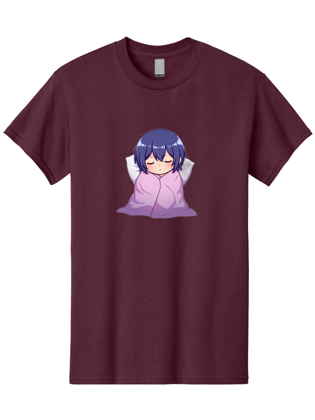 Sleeping-Girl Men'S Graphic Tee, 100% Cotton, Comfortable Casual Summer Wear, Machine Washable, Anime Girl Sleeping, Peaceful, Purple Hair, Wrapped In Blanket, Restful Sleep, Cozy Atmosphere, Kawaii Art, Cartoon Character Bac411