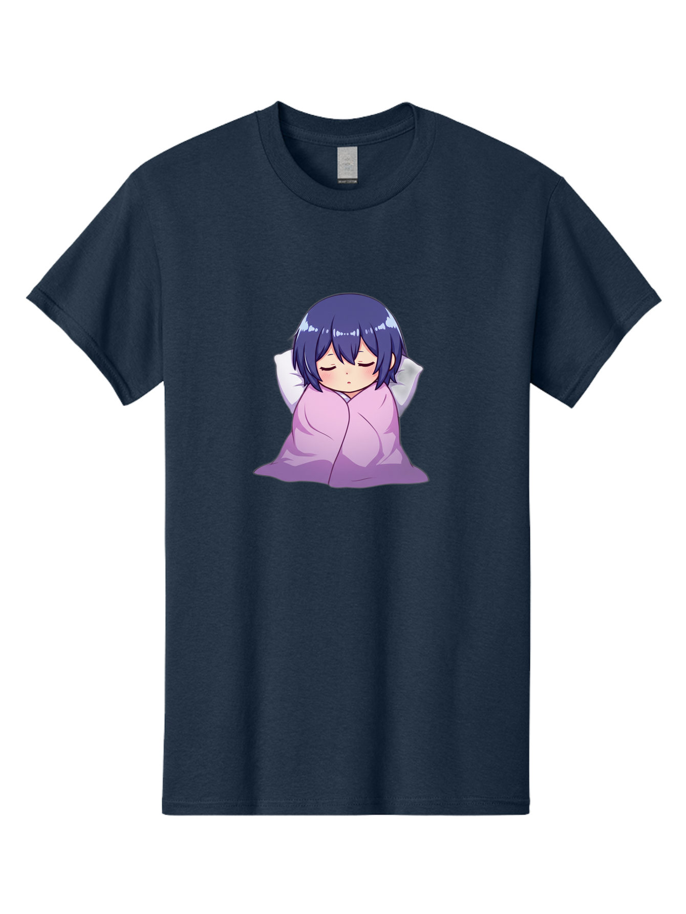 Sleeping-Girl Men'S Graphic Tee, 100% Cotton, Comfortable Casual Summer Wear, Machine Washable, Anime Girl Sleeping, Peaceful, Purple Hair, Wrapped In Blanket, Restful Sleep, Cozy Atmosphere, Kawaii Art, Cartoon Character Bac411