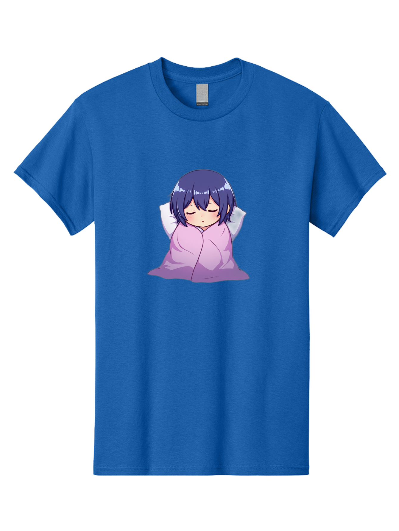 Sleeping-Girl Men'S Graphic Tee, 100% Cotton, Comfortable Casual Summer Wear, Machine Washable, Anime Girl Sleeping, Peaceful, Purple Hair, Wrapped In Blanket, Restful Sleep, Cozy Atmosphere, Kawaii Art, Cartoon Character Bac411