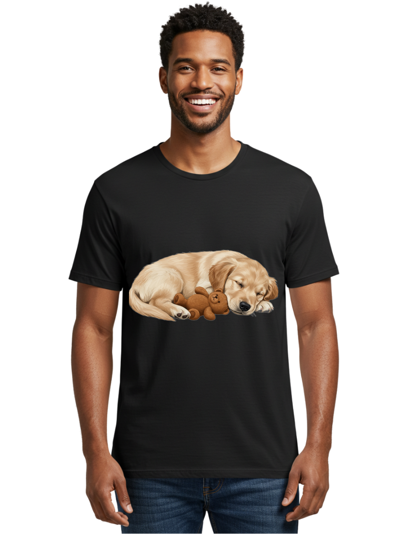 Sleeping-Golden-Retriever-1 Men'S Graphic Tee, 100% Cotton, Comfortable Casual Summer Wear, Machine Washable, Sleeping Golden Retriever, Cuddly Dog, Teddy Bear, Adorable Animal, Peaceful Slumber, Cute Companions, Loving Friendship, Bac412