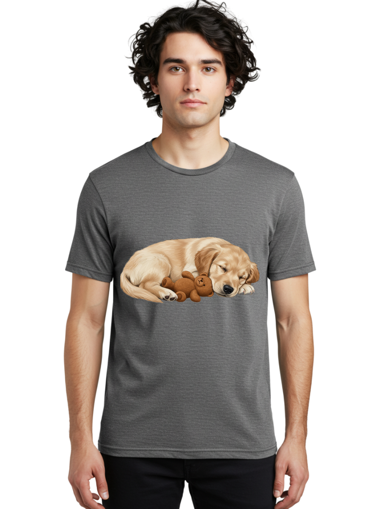 Sleeping-Golden-Retriever-1 Men'S Graphic Tee, 100% Cotton, Comfortable Casual Summer Wear, Machine Washable, Sleeping Golden Retriever, Cuddly Dog, Teddy Bear, Adorable Animal, Peaceful Slumber, Cute Companions, Loving Friendship, Bac412
