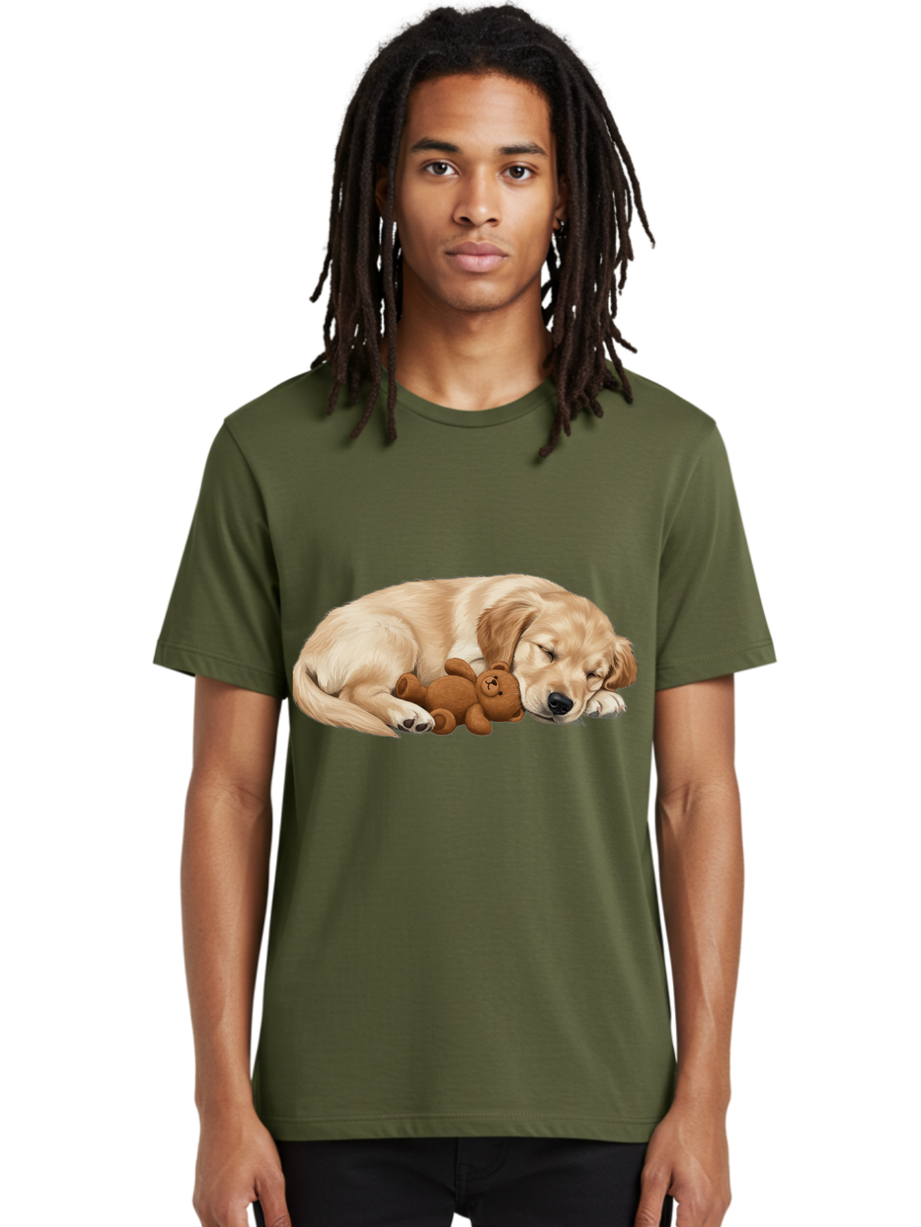 Sleeping-Golden-Retriever-1 Men'S Graphic Tee, 100% Cotton, Comfortable Casual Summer Wear, Machine Washable, Sleeping Golden Retriever, Cuddly Dog, Teddy Bear, Adorable Animal, Peaceful Slumber, Cute Companions, Loving Friendship, Bac412