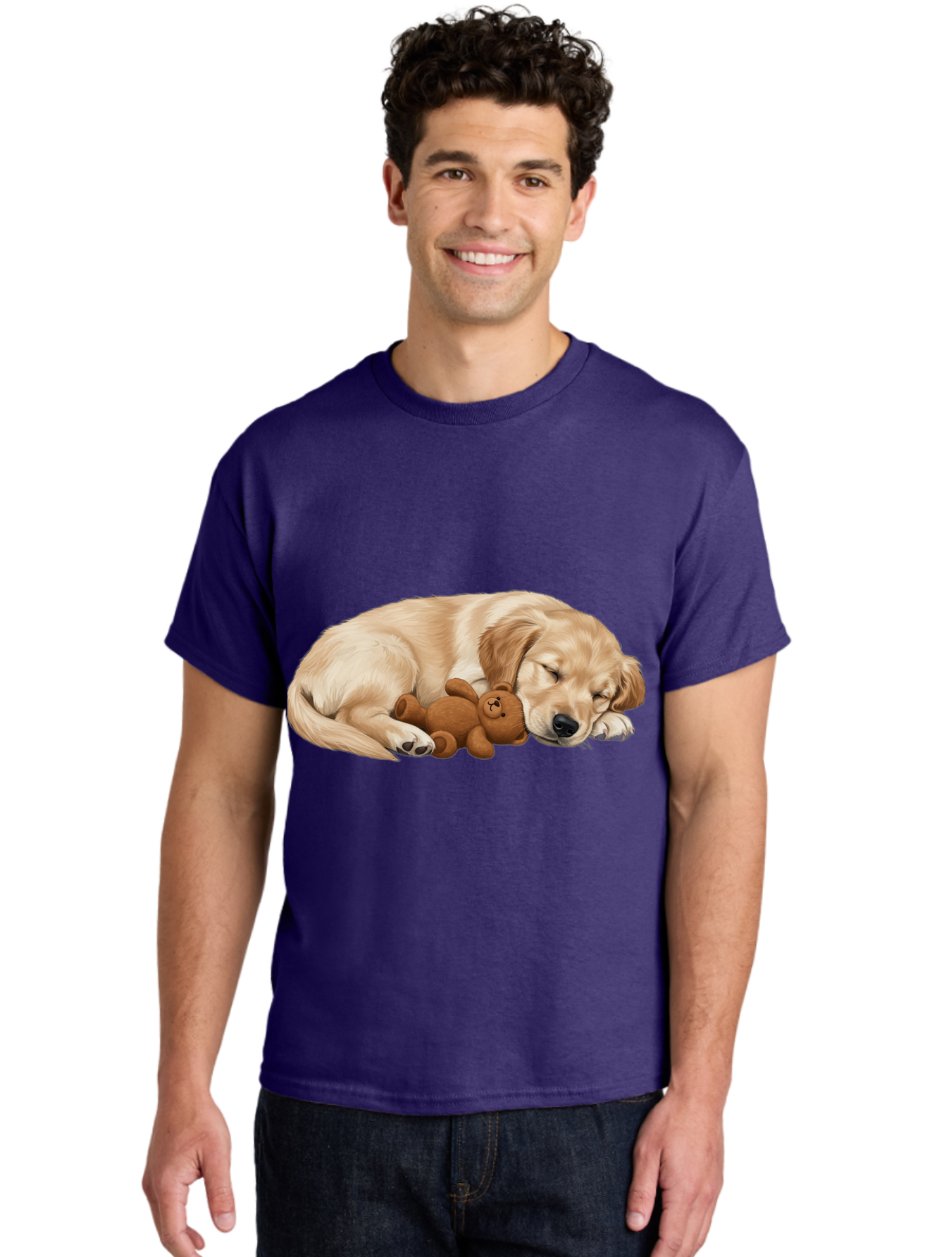 Sleeping-Golden-Retriever-1 Men'S Graphic Tee, 100% Cotton, Comfortable Casual Summer Wear, Machine Washable, Sleeping Golden Retriever, Cuddly Dog, Teddy Bear, Adorable Animal, Peaceful Slumber, Cute Companions, Loving Friendship, Bac412