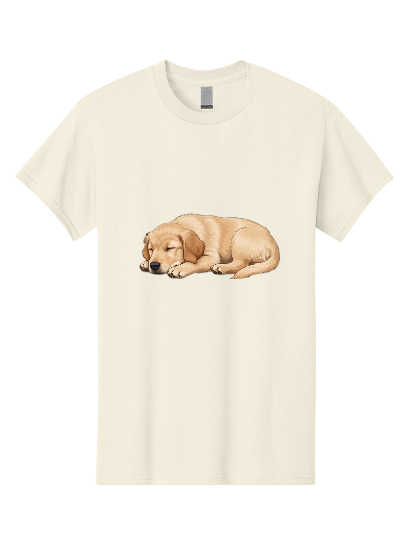 Sleeping-Golden-Retriever-2 Men'S Graphic Tee, 100% Cotton, Comfortable Casual Summer Wear, Machine Washable, Golden Retriever Puppy, Sleeping Dog, Adorable Pet, Cartoon Illustration, Cute Animal, Peaceful Sleep, Relaxed Puppy, Furry Friend, Bac413