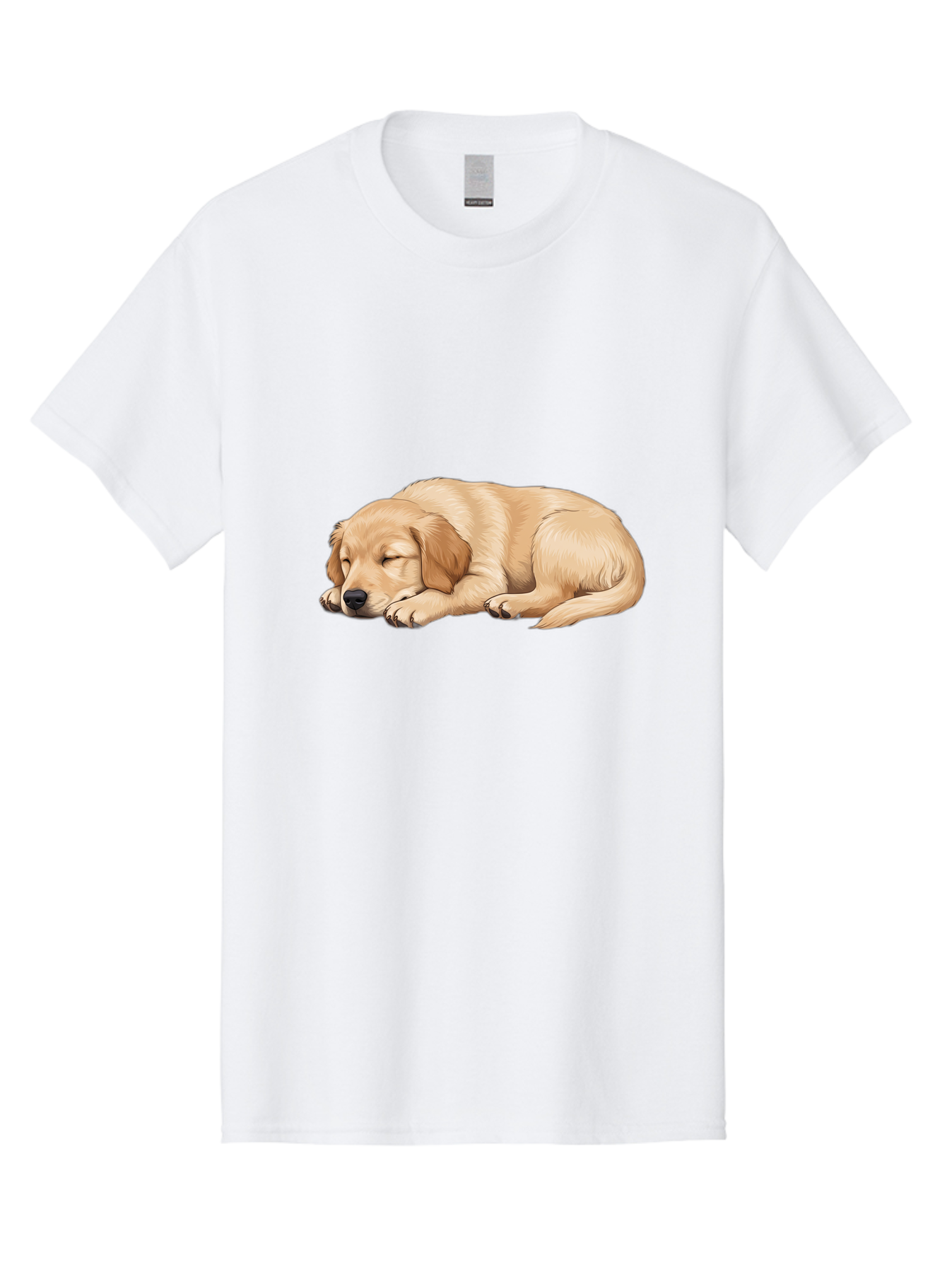 Sleeping-Golden-Retriever-2 Men'S Graphic Tee, 100% Cotton, Comfortable Casual Summer Wear, Machine Washable, Golden Retriever Puppy, Sleeping Dog, Adorable Pet, Cartoon Illustration, Cute Animal, Peaceful Sleep, Relaxed Puppy, Furry Friend, Bac413
