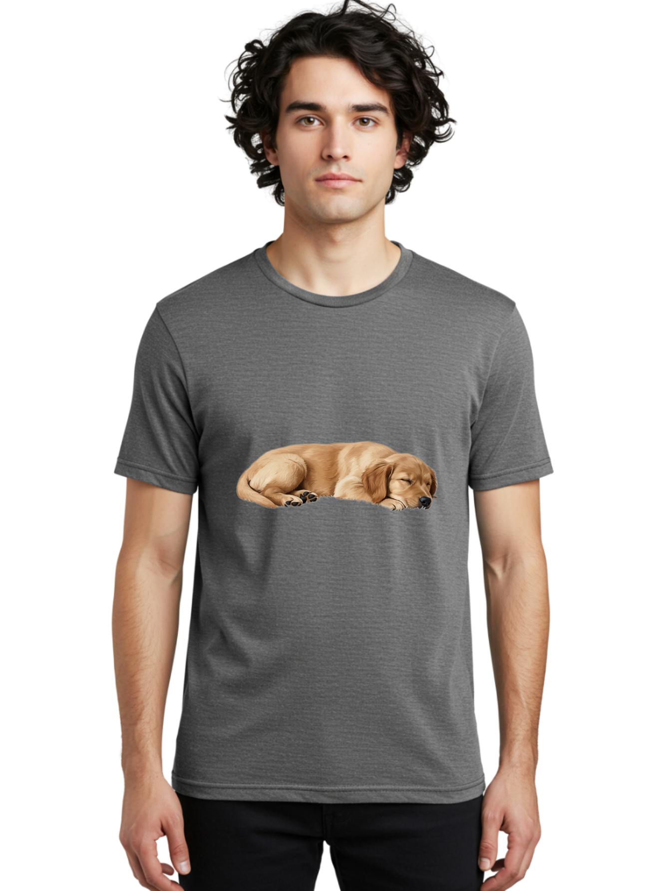 Sleeping-Golden-Retriever-Dog Men'S Graphic Tee, 100% Cotton, Comfortable Casual Summer Wear, Machine Washable, Sleeping Dog, Golden Retriever, Peaceful Animal, Resting Pet, Calm Canine, Adorable Dog, Dog Sleep, Serene Pet, Relaxing Animal Bac414