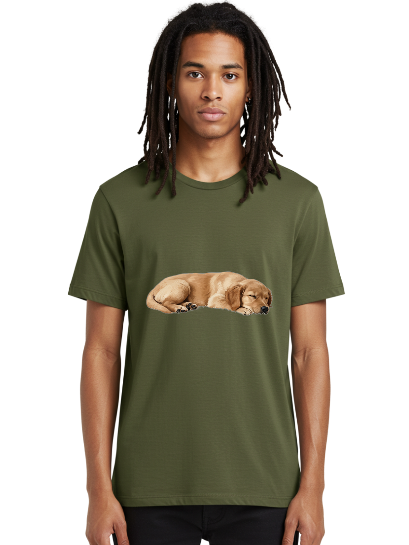Sleeping-Golden-Retriever-Dog Men'S Graphic Tee, 100% Cotton, Comfortable Casual Summer Wear, Machine Washable, Sleeping Dog, Golden Retriever, Peaceful Animal, Resting Pet, Calm Canine, Adorable Dog, Dog Sleep, Serene Pet, Relaxing Animal Bac414