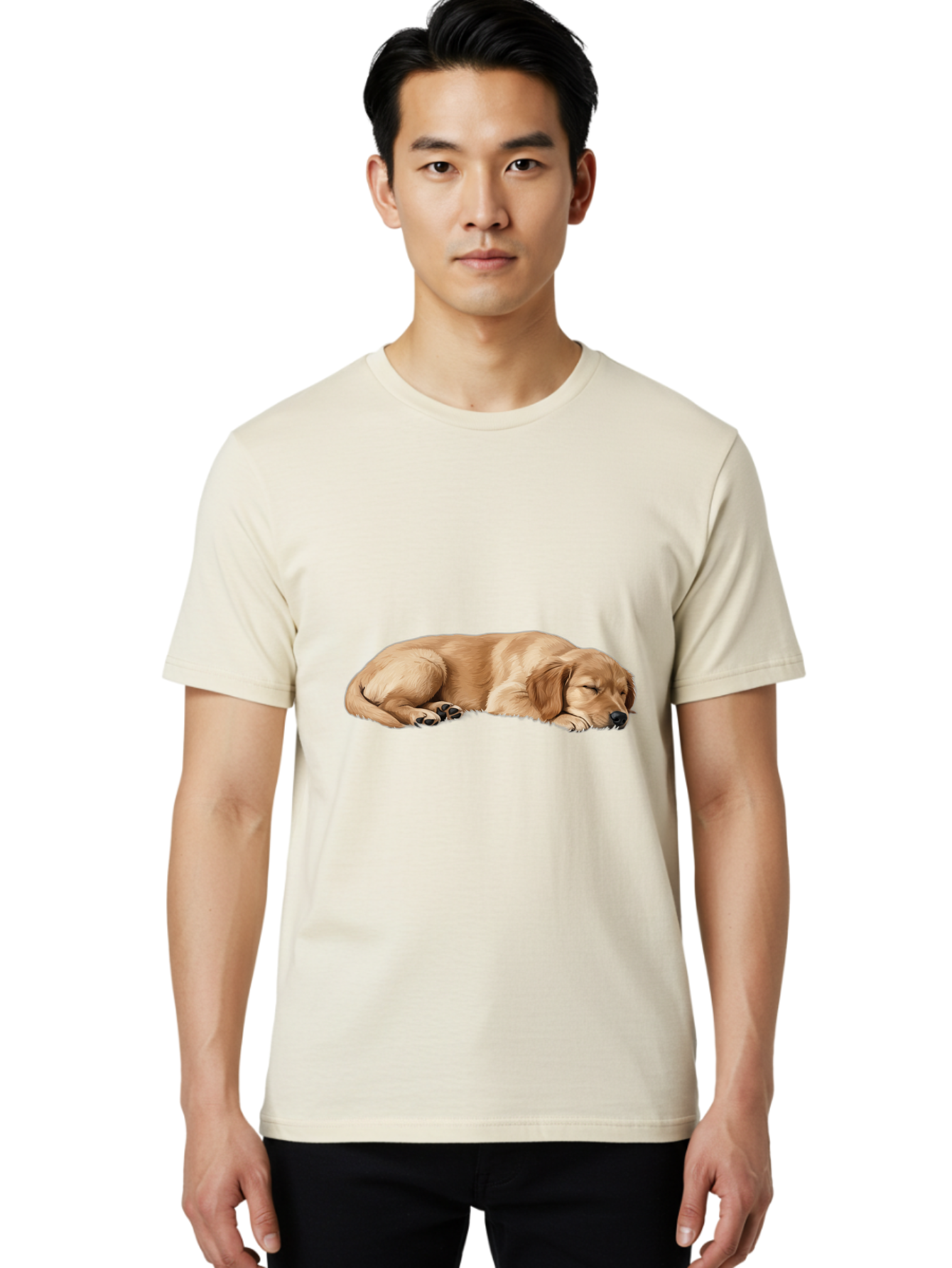 Sleeping-Golden-Retriever-Dog Men'S Graphic Tee, 100% Cotton, Comfortable Casual Summer Wear, Machine Washable, Sleeping Dog, Golden Retriever, Peaceful Animal, Resting Pet, Calm Canine, Adorable Dog, Dog Sleep, Serene Pet, Relaxing Animal Bac414