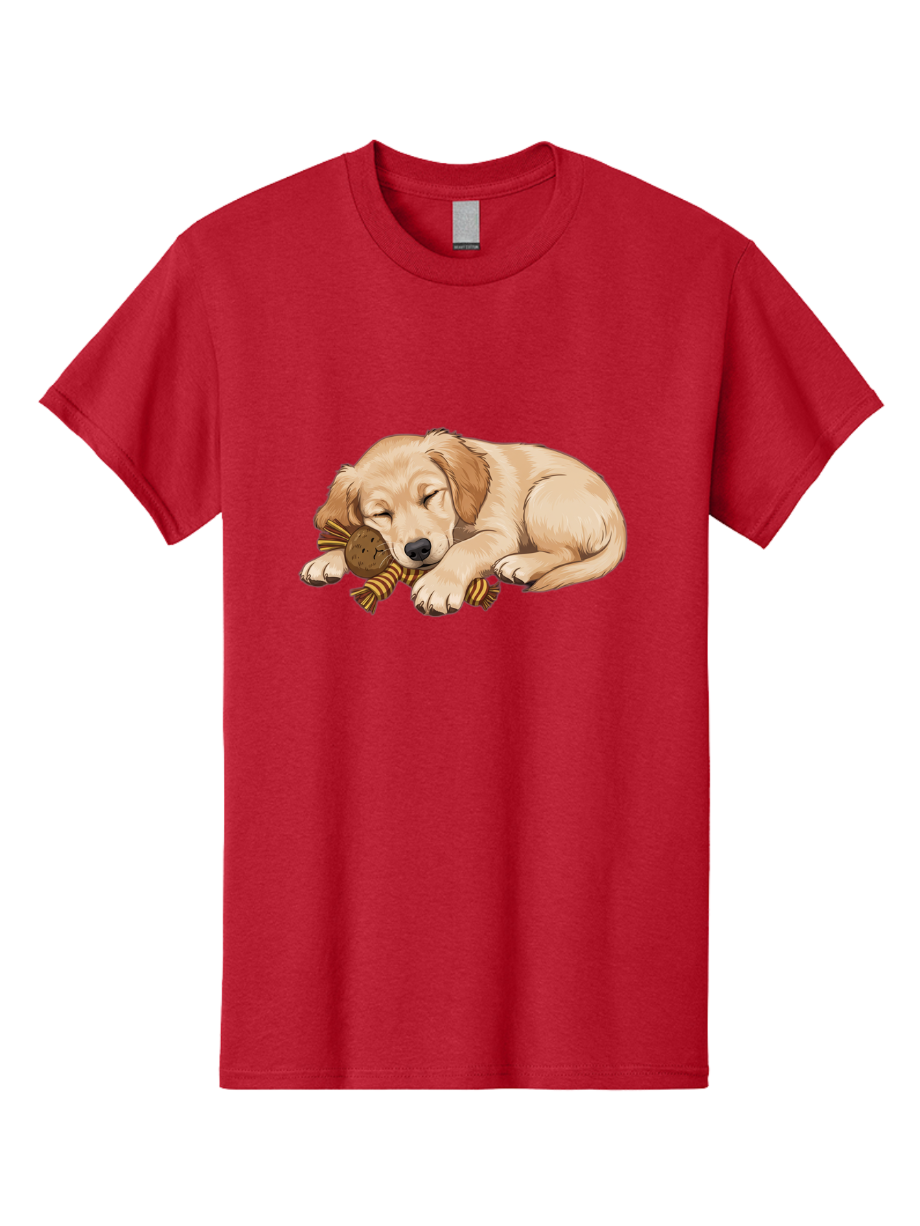 Sleeping-Golden-Retriever-Puppy Men'S Graphic Tee, 100% Cotton, Comfortable Casual Summer Wear, Machine Washable, Puppy Sleeping, Cute Dog, Adorable Puppy, Sleeping Dog, Dog Toy, Favorite Toy, Cartoon Dog, Golden Retriever Puppy, Furry Friend, Bac415