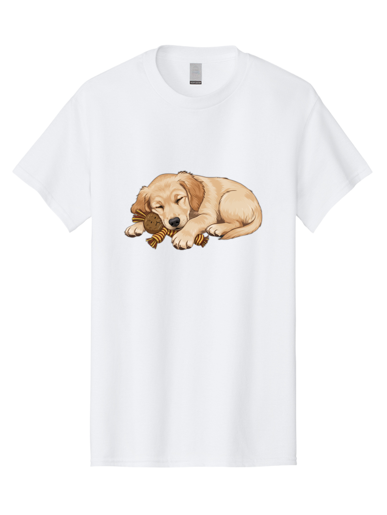 Sleeping-Golden-Retriever-Puppy Men'S Graphic Tee, 100% Cotton, Comfortable Casual Summer Wear, Machine Washable, Puppy Sleeping, Cute Dog, Adorable Puppy, Sleeping Dog, Dog Toy, Favorite Toy, Cartoon Dog, Golden Retriever Puppy, Furry Friend, Bac415