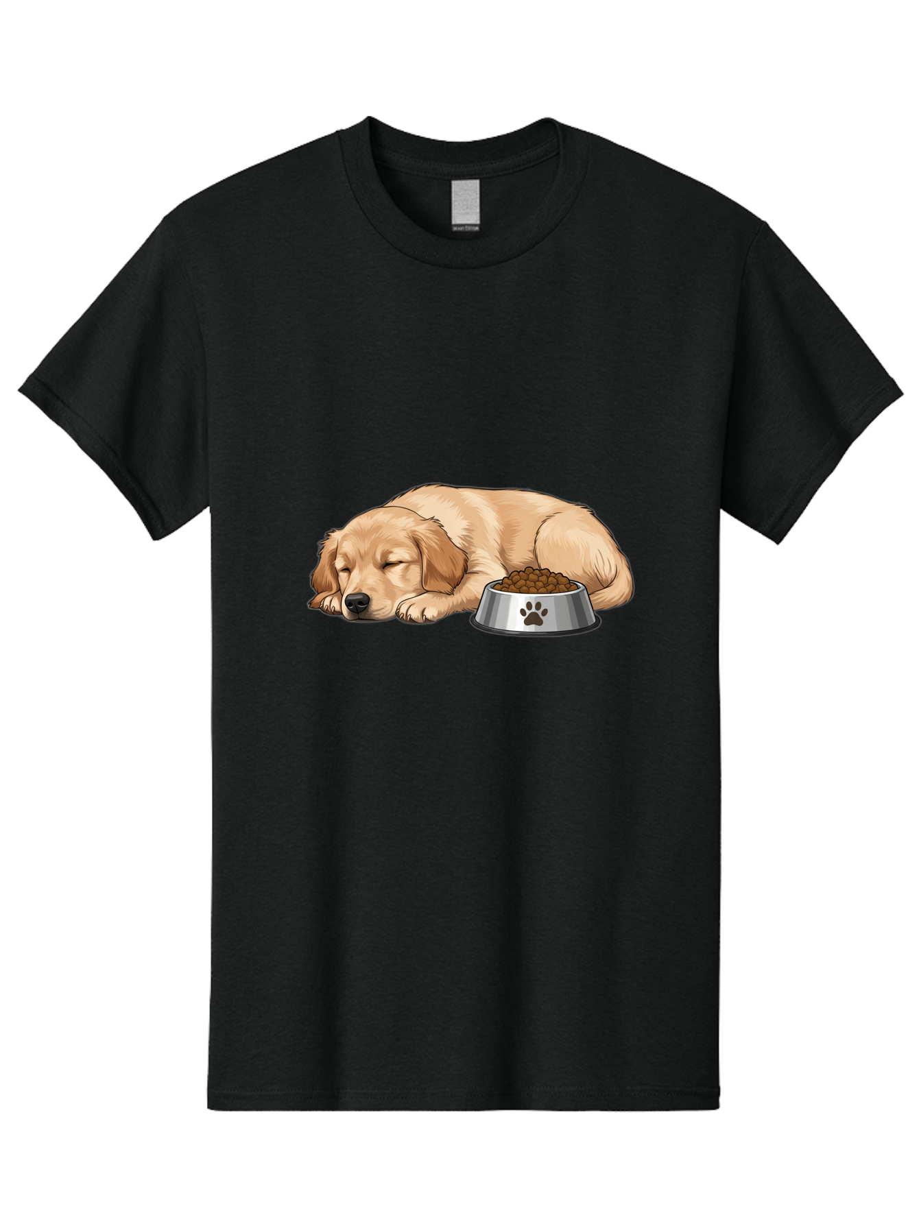 Sleeping-Golden-Retriever Men'S Graphic Tee, 100% Cotton, Comfortable Casual Summer Wear, Machine Washable, Sleeping Golden Retriever, Dog Bowl With Kibble, Paw Print On Bowl, Cute Animal Illustration, Pet Care, Dog'S Meal Time, Bac416