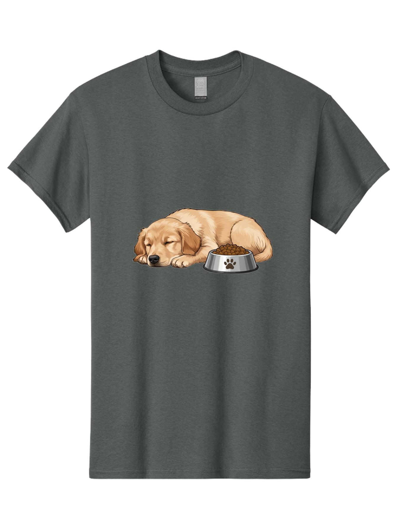 Sleeping-Golden-Retriever Men'S Graphic Tee, 100% Cotton, Comfortable Casual Summer Wear, Machine Washable, Sleeping Golden Retriever, Dog Bowl With Kibble, Paw Print On Bowl, Cute Animal Illustration, Pet Care, Dog'S Meal Time, Bac416