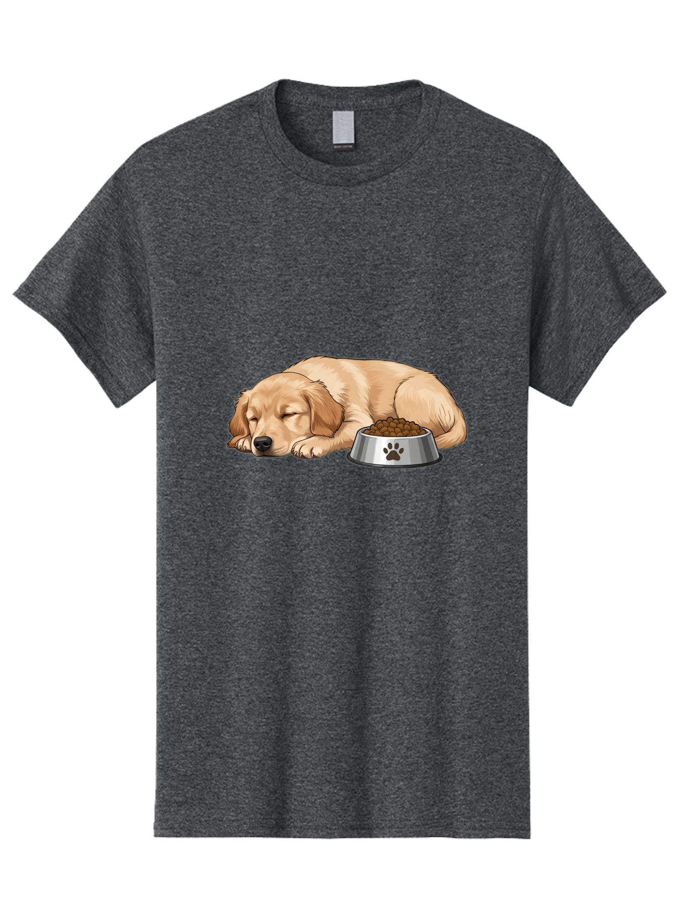 Sleeping-Golden-Retriever Men'S Graphic Tee, 100% Cotton, Comfortable Casual Summer Wear, Machine Washable, Sleeping Golden Retriever, Dog Bowl With Kibble, Paw Print On Bowl, Cute Animal Illustration, Pet Care, Dog'S Meal Time, Bac416