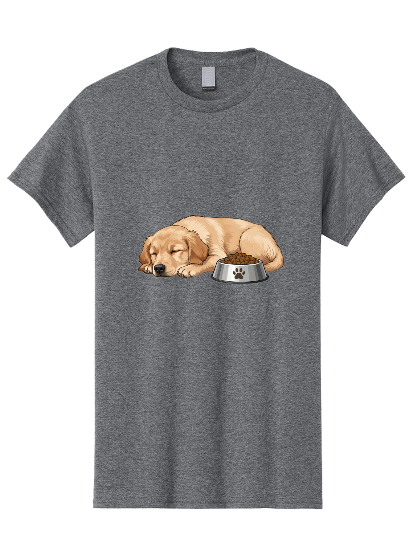 Sleeping-Golden-Retriever Men'S Graphic Tee, 100% Cotton, Comfortable Casual Summer Wear, Machine Washable, Sleeping Golden Retriever, Dog Bowl With Kibble, Paw Print On Bowl, Cute Animal Illustration, Pet Care, Dog'S Meal Time, Bac416