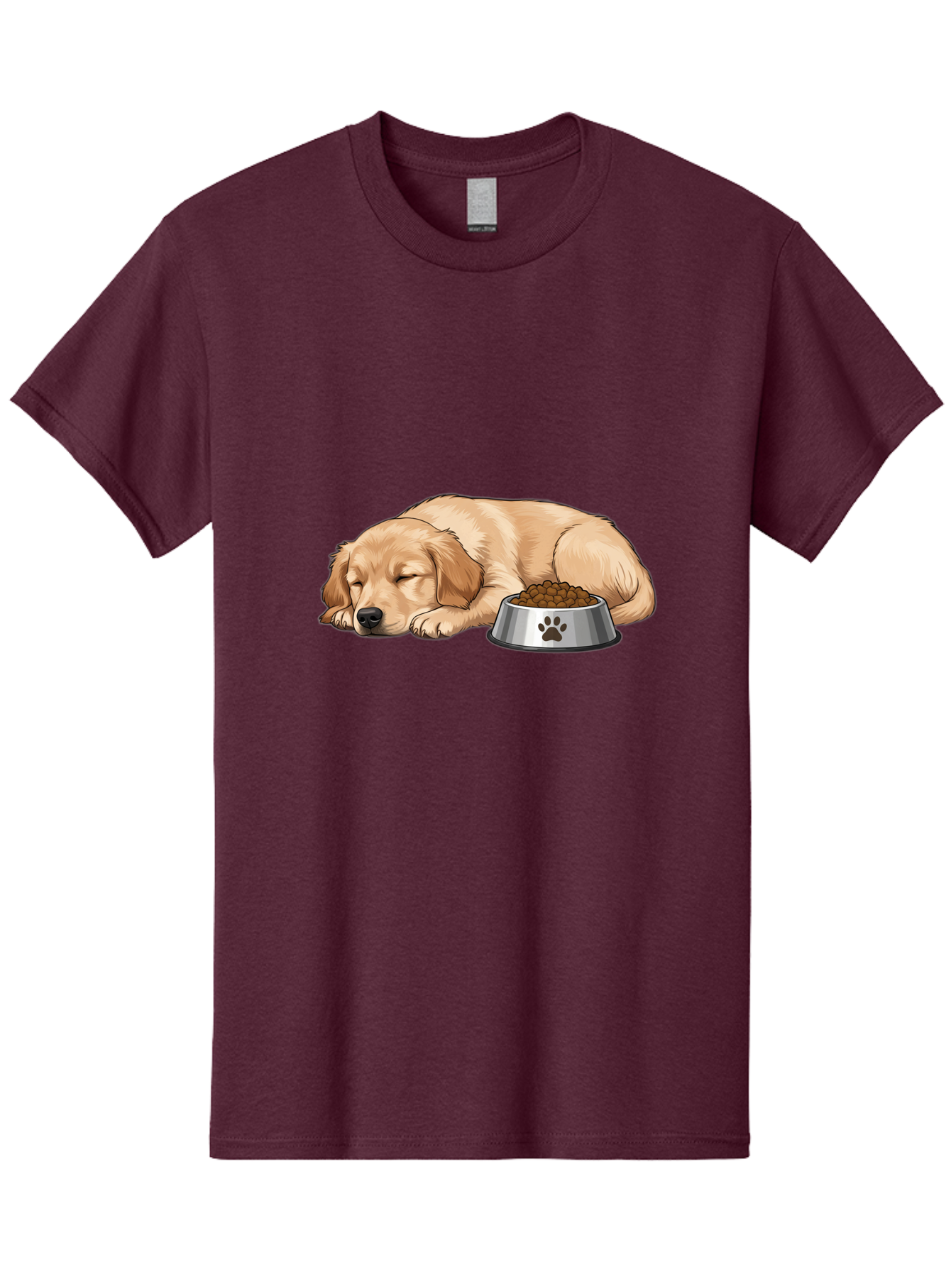 Sleeping-Golden-Retriever Men'S Graphic Tee, 100% Cotton, Comfortable Casual Summer Wear, Machine Washable, Sleeping Golden Retriever, Dog Bowl With Kibble, Paw Print On Bowl, Cute Animal Illustration, Pet Care, Dog'S Meal Time, Bac416