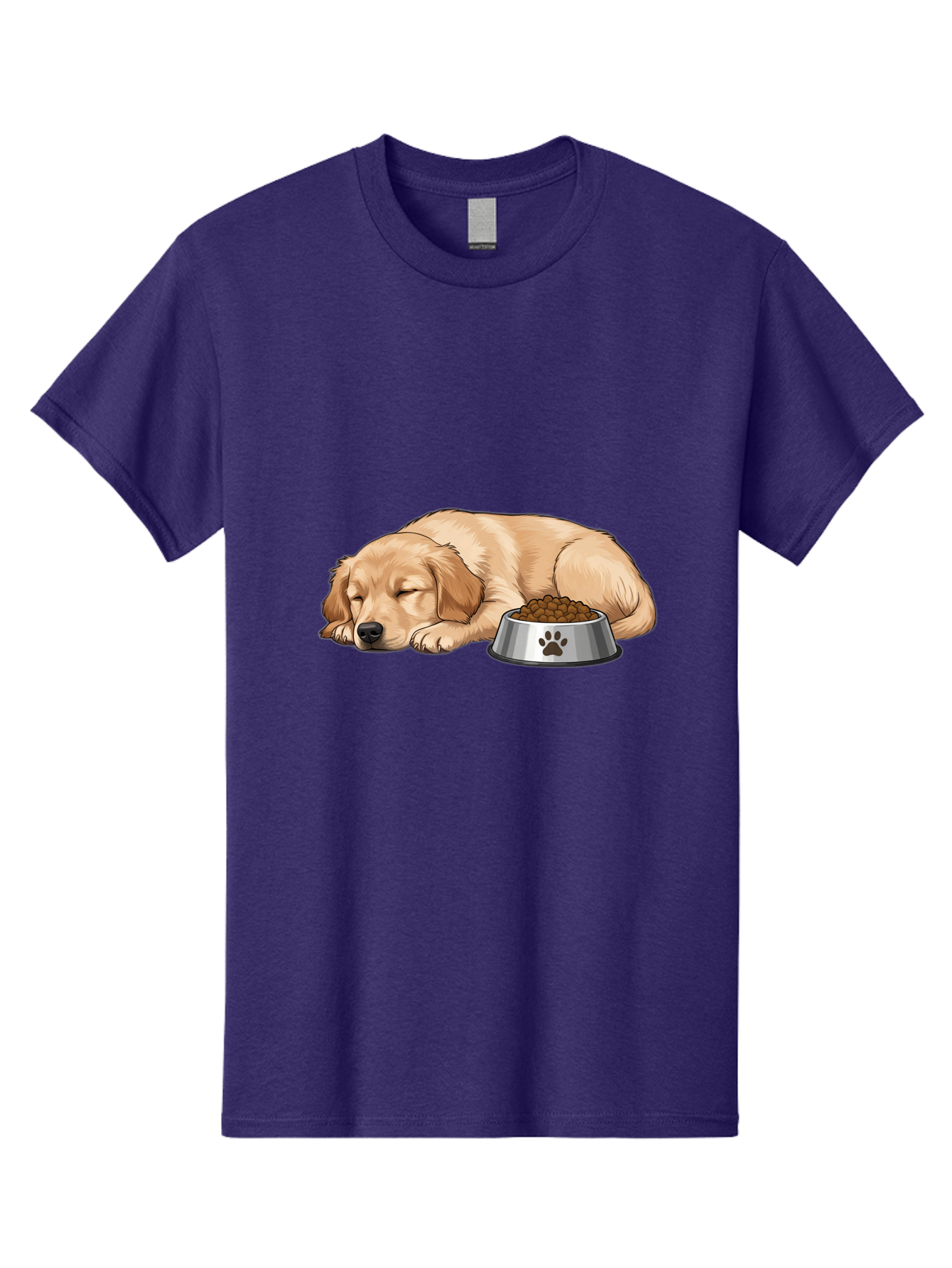 Sleeping-Golden-Retriever Men'S Graphic Tee, 100% Cotton, Comfortable Casual Summer Wear, Machine Washable, Sleeping Golden Retriever, Dog Bowl With Kibble, Paw Print On Bowl, Cute Animal Illustration, Pet Care, Dog'S Meal Time, Bac416
