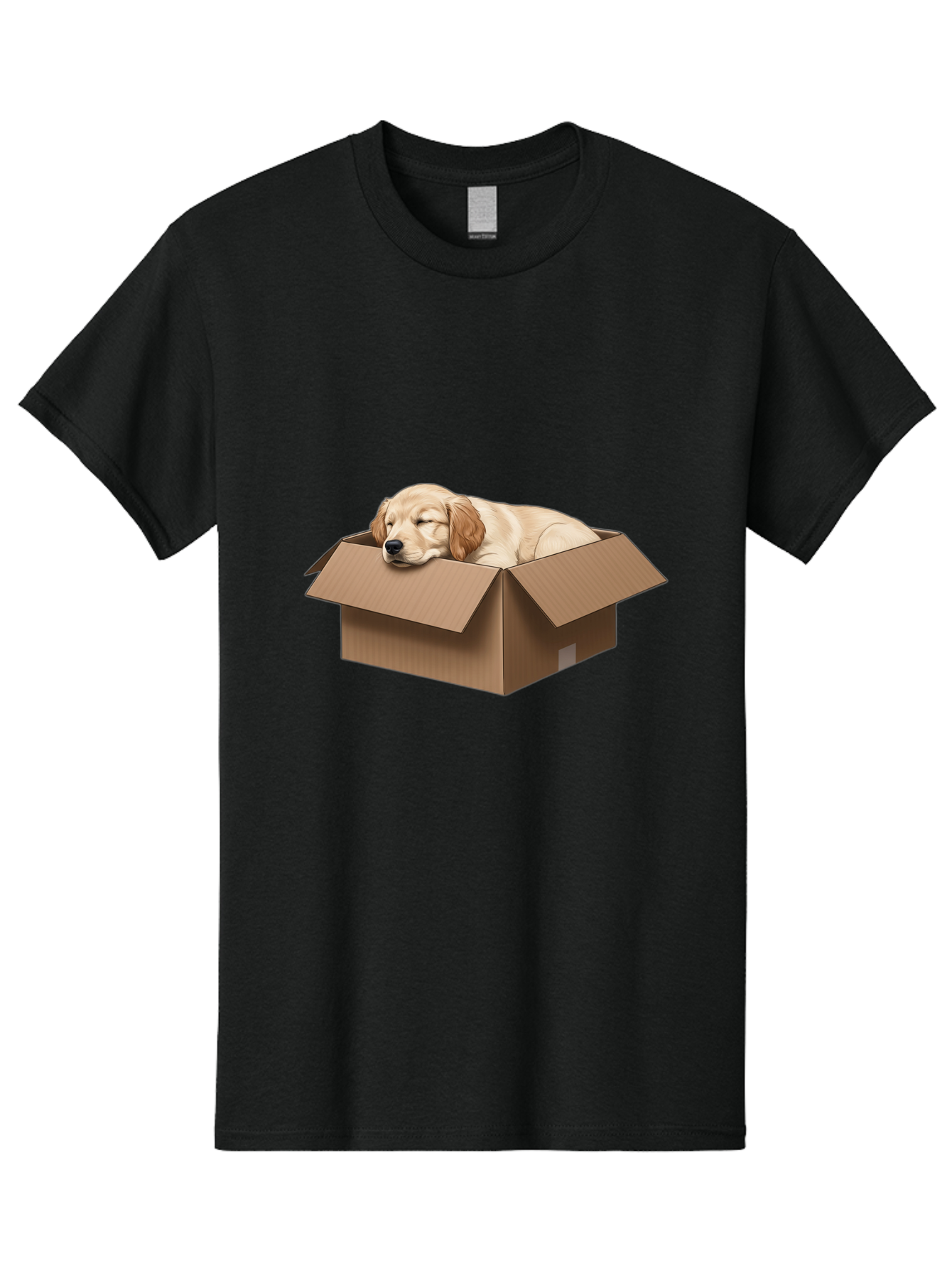 Sleeping-Puppy-1 Men'S Graphic Tee, 100% Cotton, Comfortable Casual Summer Wear, Machine Washable, Sleeping Puppy, Cardboard Box, Adorable Dog, Cute Animal, Resting Pet, Dog In Box, Peaceful Scene, Puppy Love, Cozy Atmosphere, Sweet Dreams Bac417