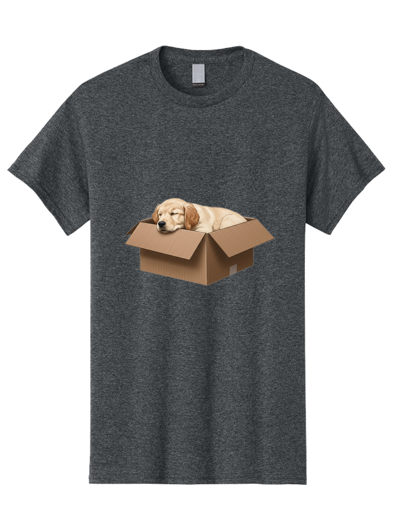 Sleeping-Puppy-1 Men'S Graphic Tee, 100% Cotton, Comfortable Casual Summer Wear, Machine Washable, Sleeping Puppy, Cardboard Box, Adorable Dog, Cute Animal, Resting Pet, Dog In Box, Peaceful Scene, Puppy Love, Cozy Atmosphere, Sweet Dreams Bac417