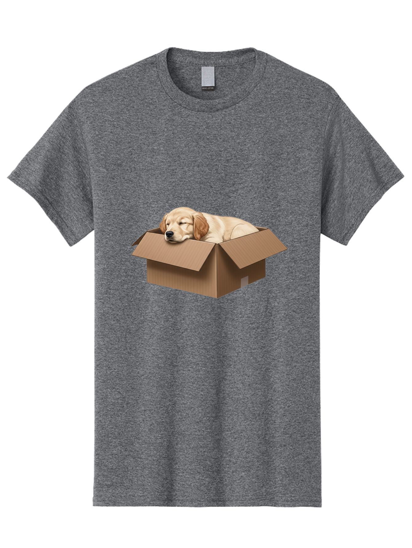Sleeping-Puppy-1 Men'S Graphic Tee, 100% Cotton, Comfortable Casual Summer Wear, Machine Washable, Sleeping Puppy, Cardboard Box, Adorable Dog, Cute Animal, Resting Pet, Dog In Box, Peaceful Scene, Puppy Love, Cozy Atmosphere, Sweet Dreams Bac417