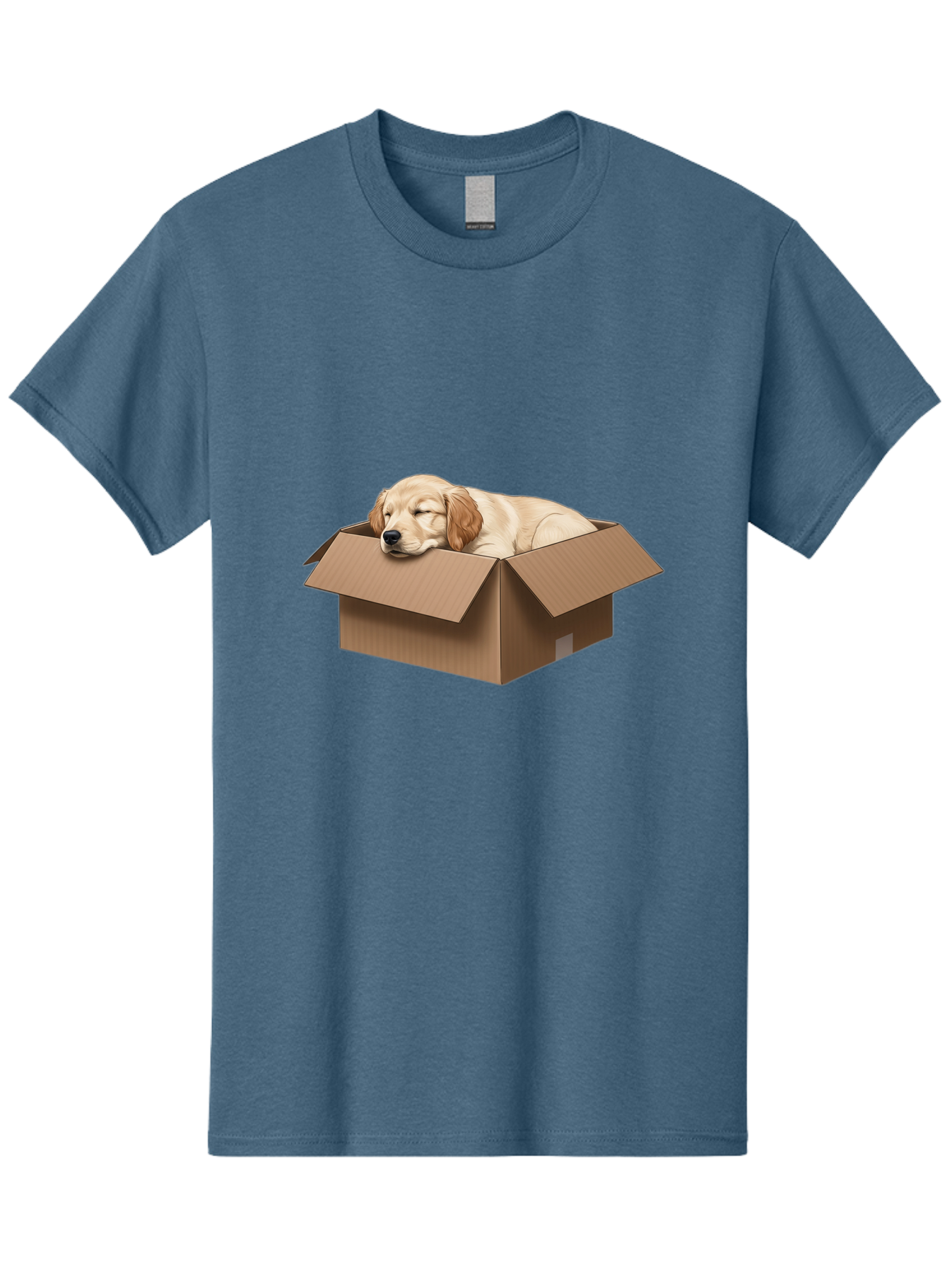 Sleeping-Puppy-1 Men'S Graphic Tee, 100% Cotton, Comfortable Casual Summer Wear, Machine Washable, Sleeping Puppy, Cardboard Box, Adorable Dog, Cute Animal, Resting Pet, Dog In Box, Peaceful Scene, Puppy Love, Cozy Atmosphere, Sweet Dreams Bac417