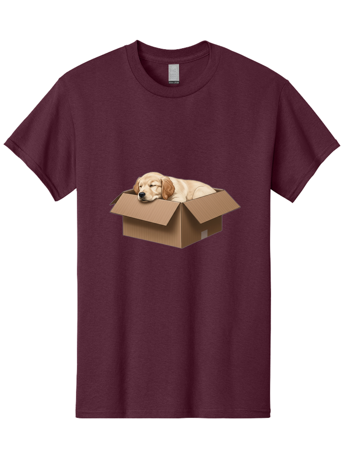 Sleeping-Puppy-1 Men'S Graphic Tee, 100% Cotton, Comfortable Casual Summer Wear, Machine Washable, Sleeping Puppy, Cardboard Box, Adorable Dog, Cute Animal, Resting Pet, Dog In Box, Peaceful Scene, Puppy Love, Cozy Atmosphere, Sweet Dreams Bac417